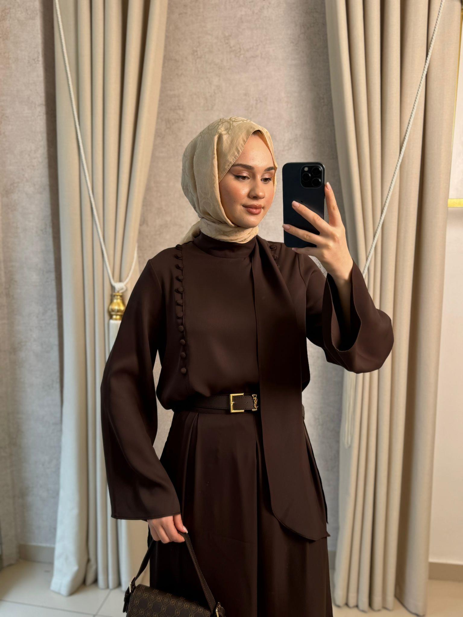 Miori Misse Brit Düğmeli  Pantolonlu Takım Kahverengi