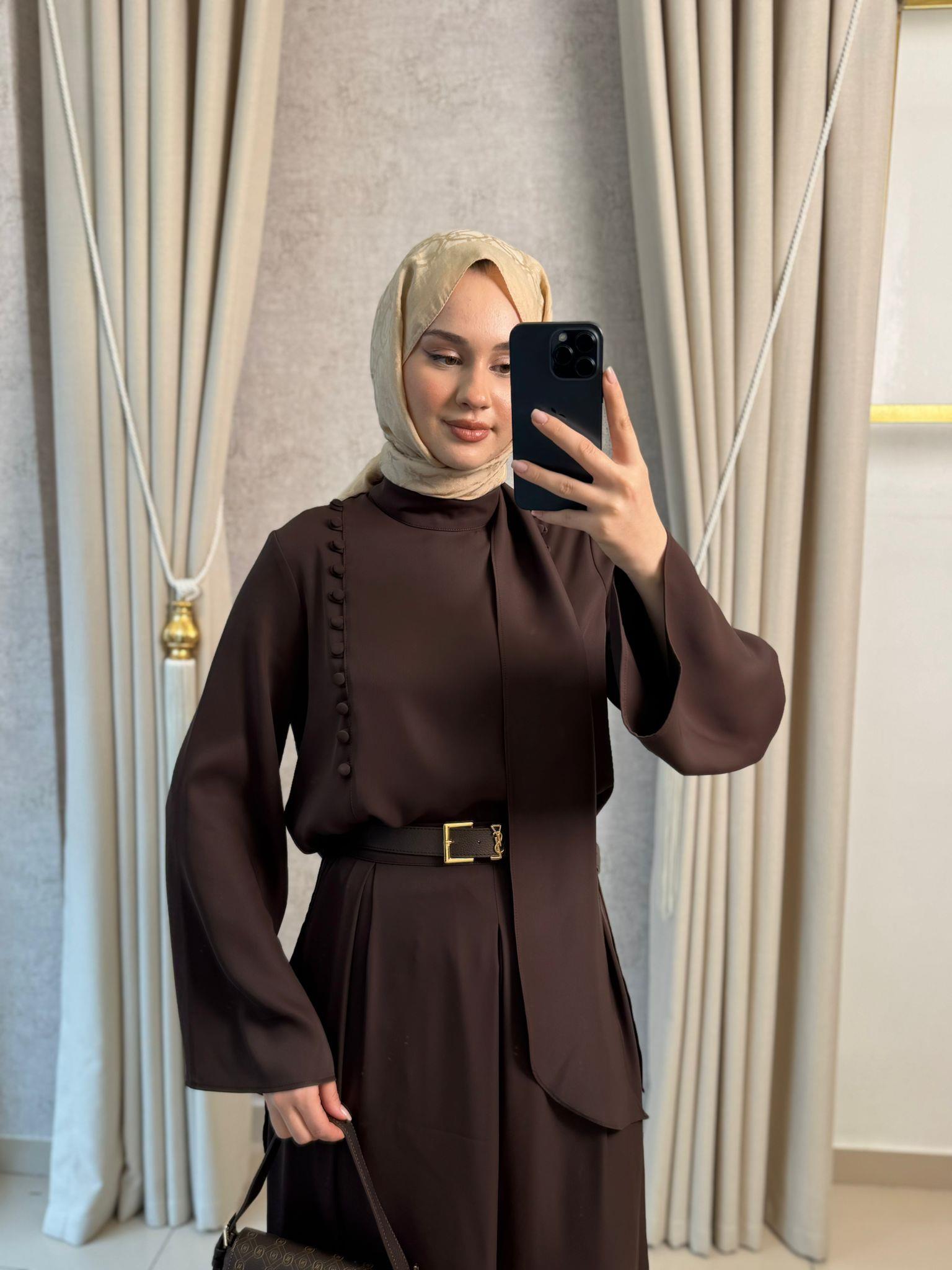 Miori Misse Brit Düğmeli  Pantolonlu Takım Kahverengi