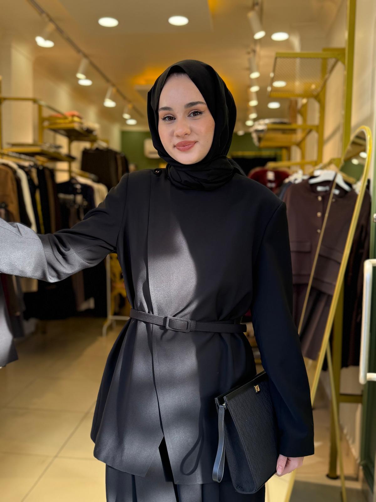 Miori Revia Ceket Pantolon Krep Takım Siyah