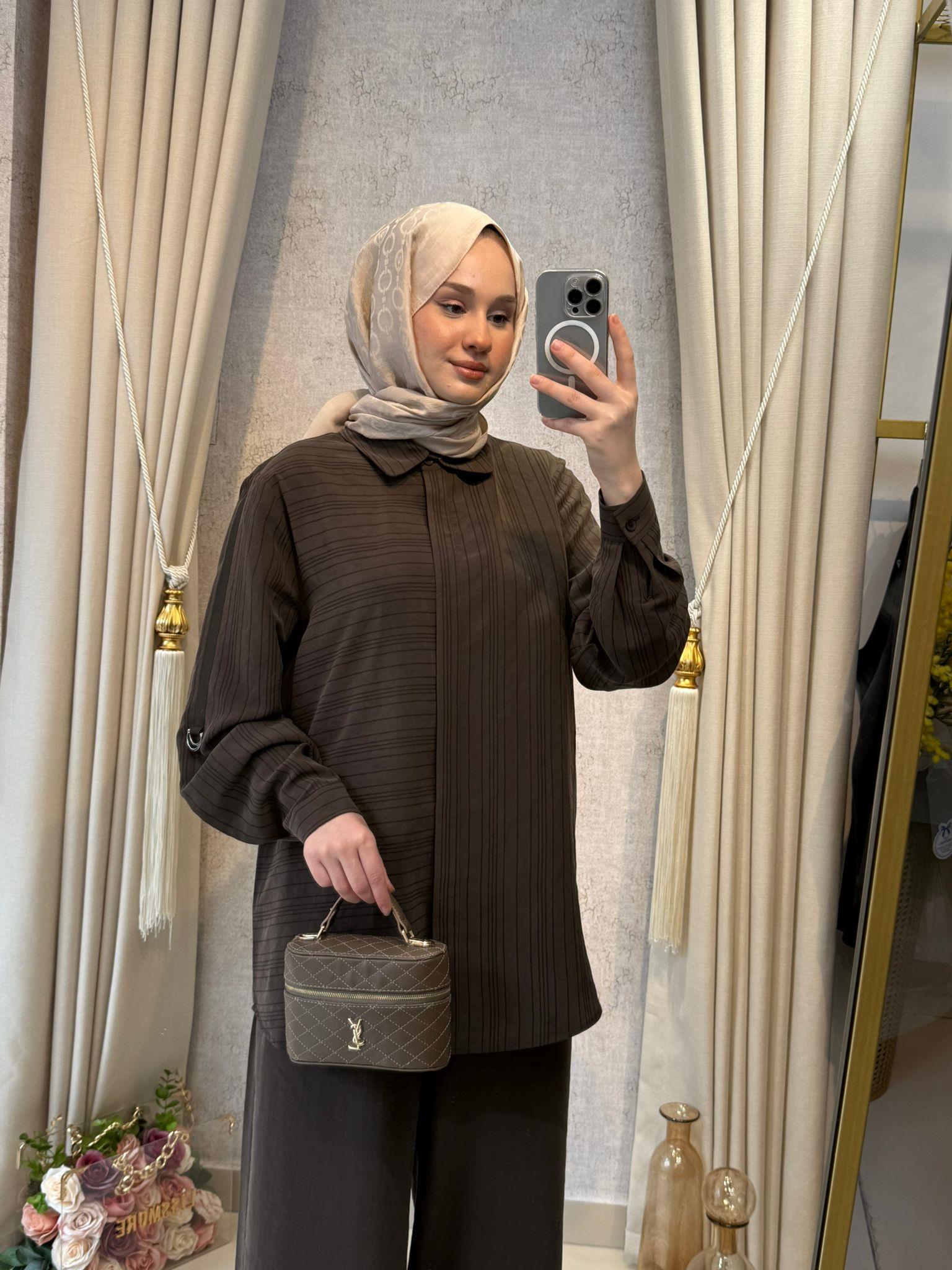 Nuss 1055 Çizgili Pantolonlu Takım Kahverengi