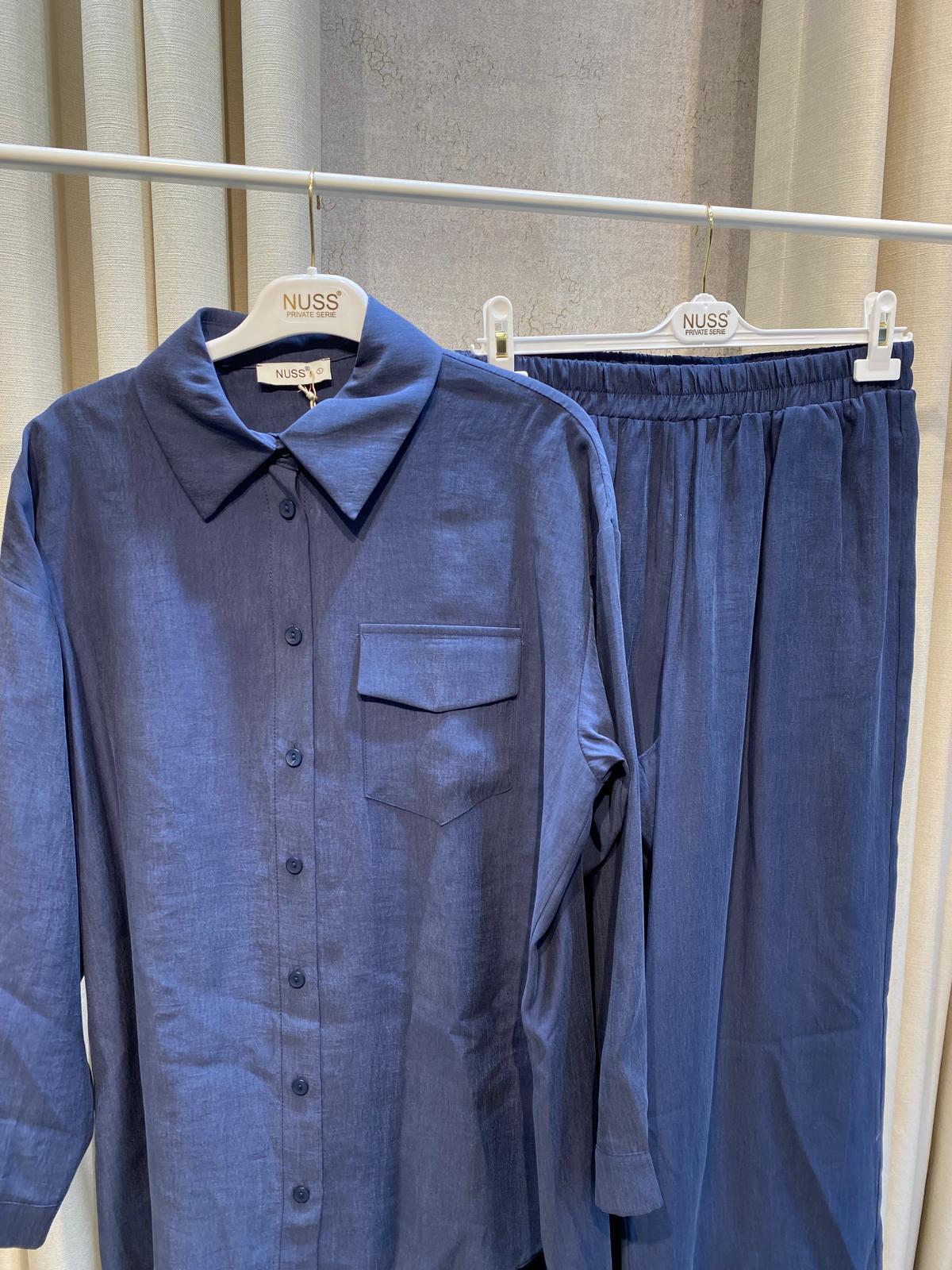 Nuss 1063 Tek Cep Kapak Detaylı Pantolonlu Takım İndigo