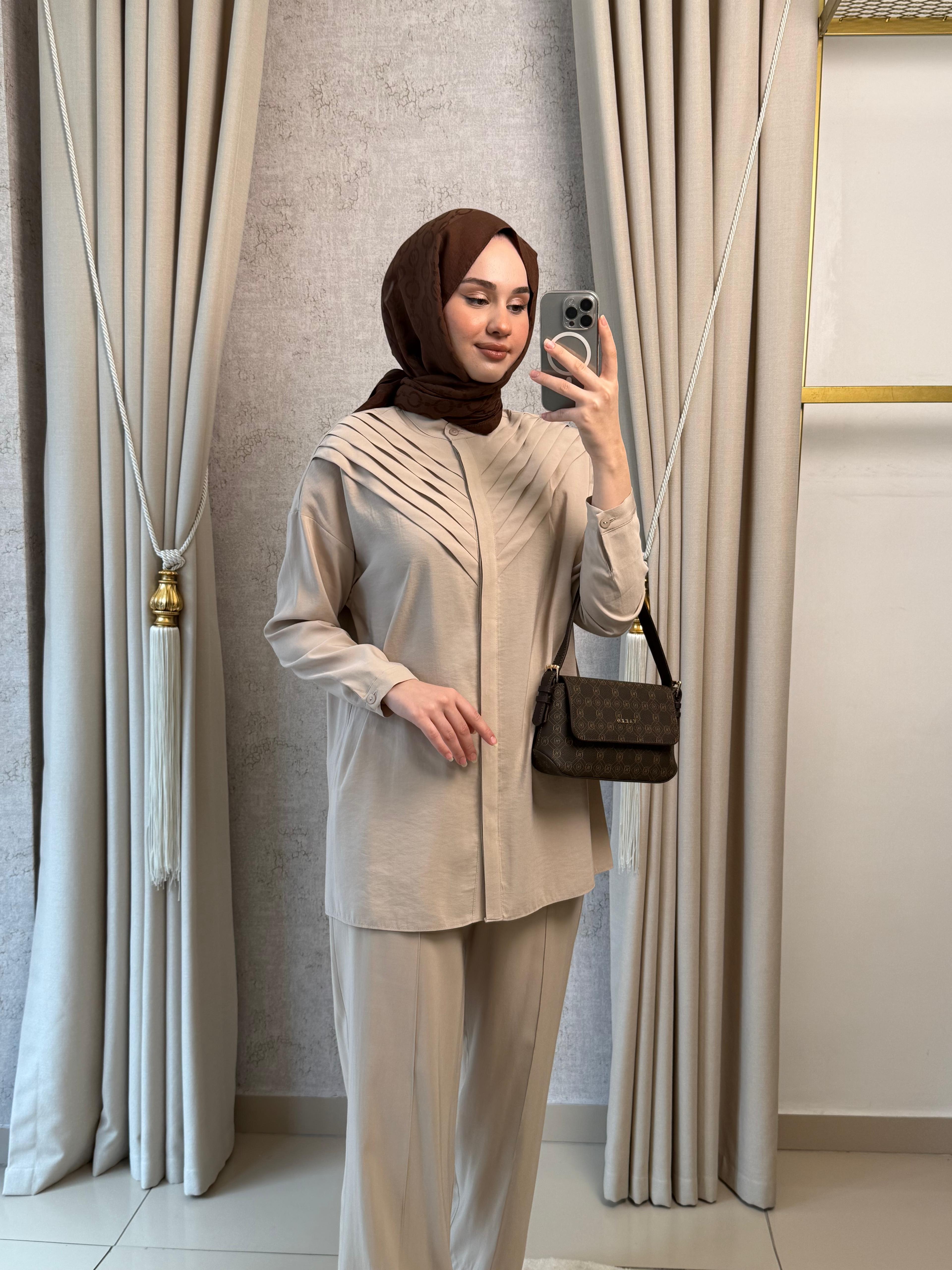 Nuss 1071 Pantolonlu Takım Latte
