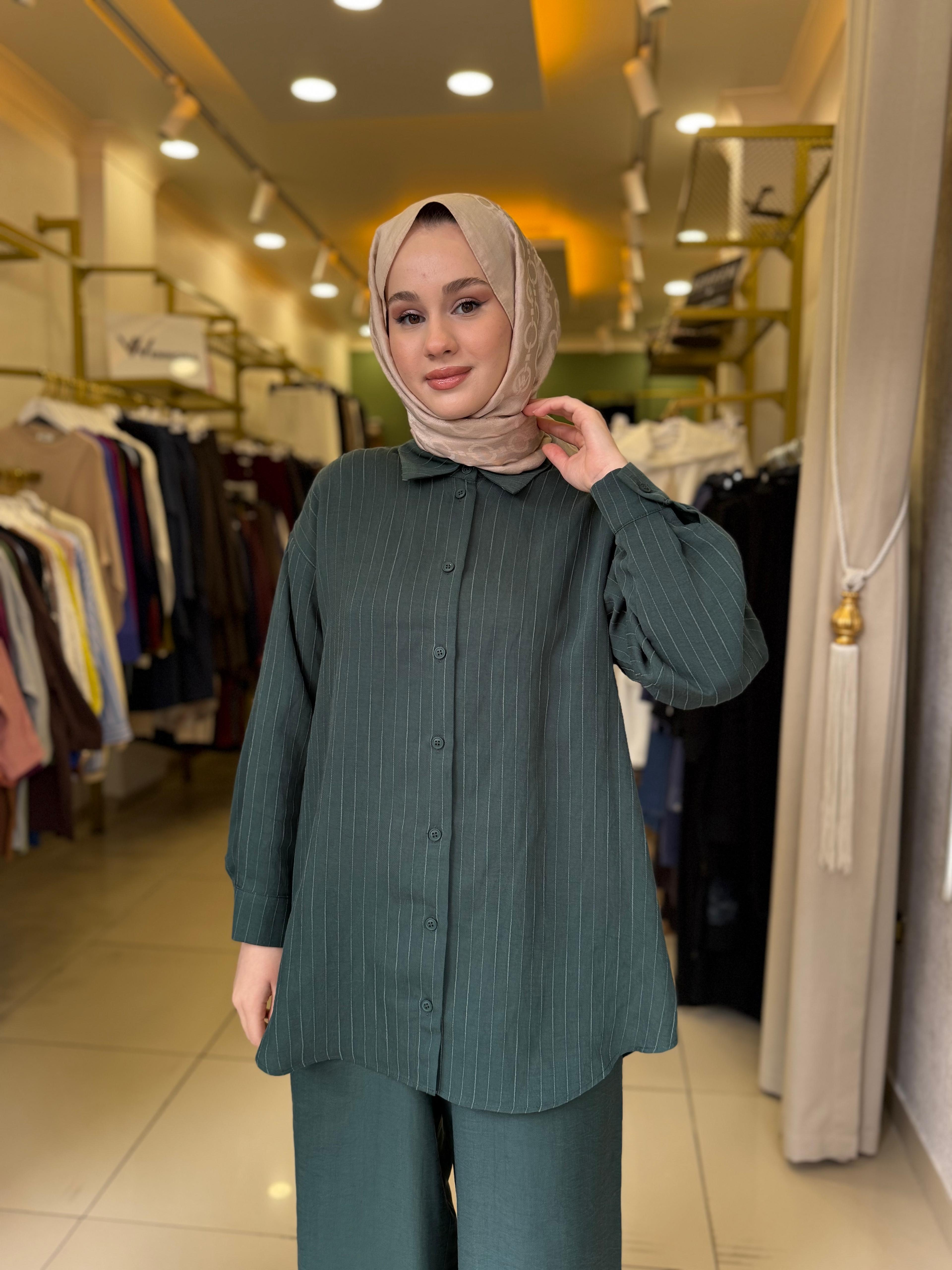 Nuss 1081 Kendinden Çizgili Pantolonlu Takım Jungle