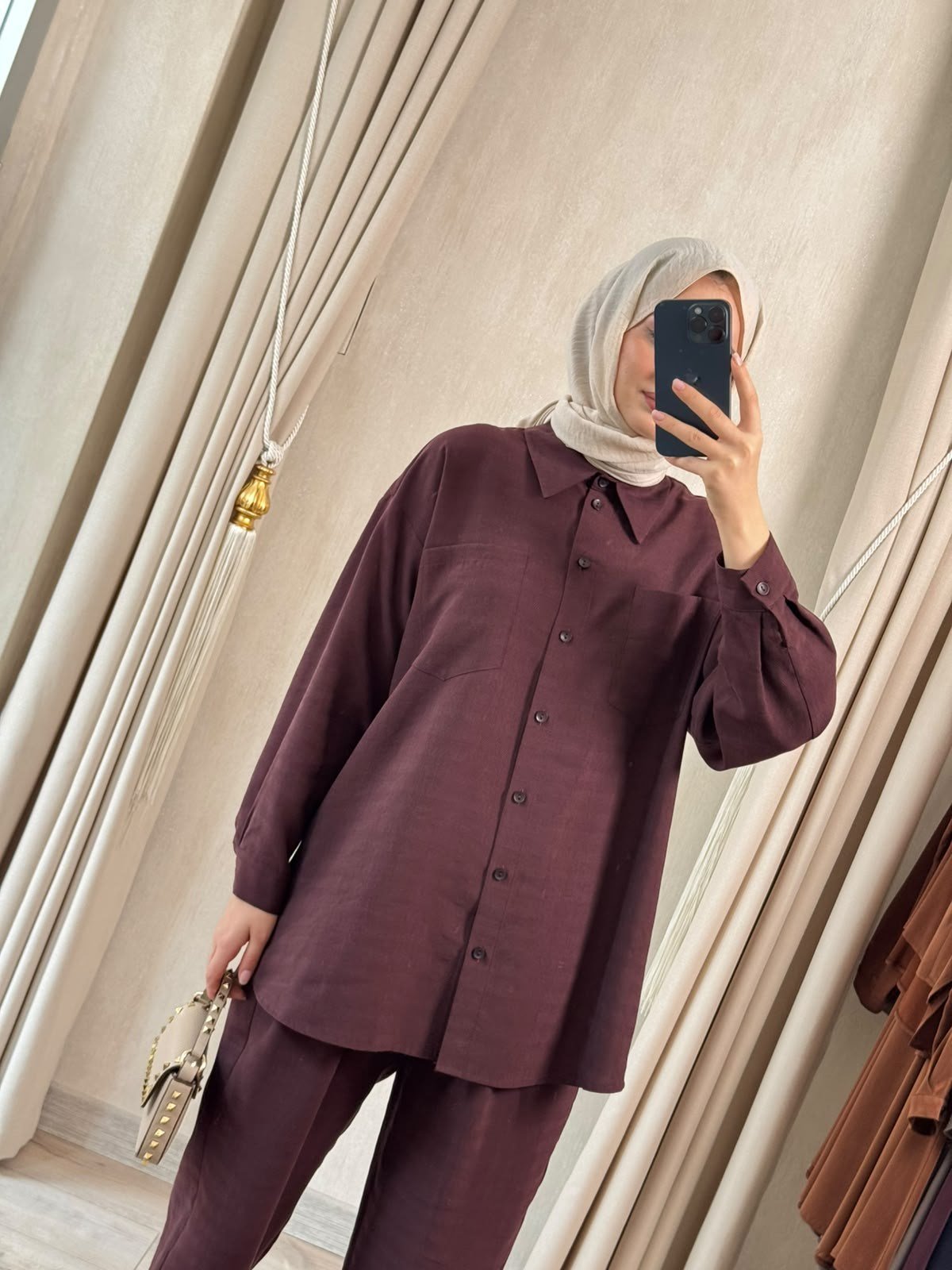 NUSS 1092 Kendinden Desenli Takım Mürdüm