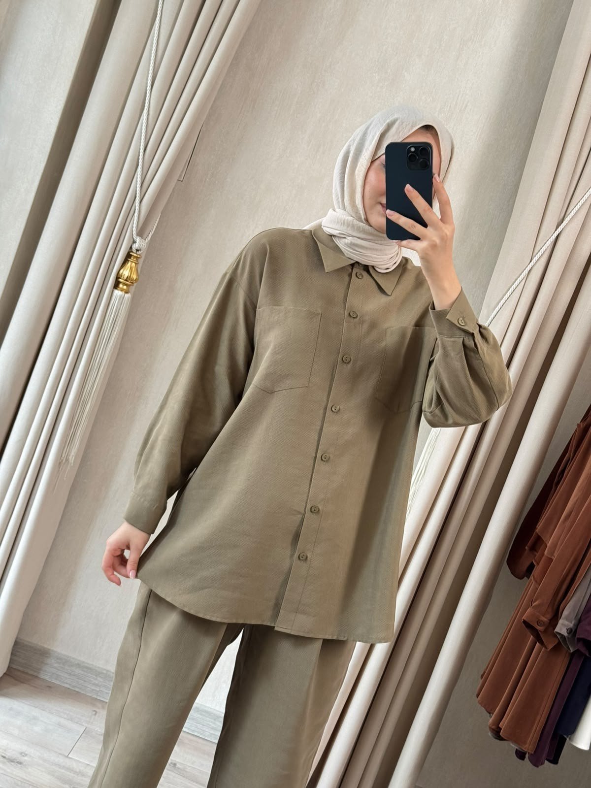 NUSS 1092 Kendinden Desenli Takım Olive