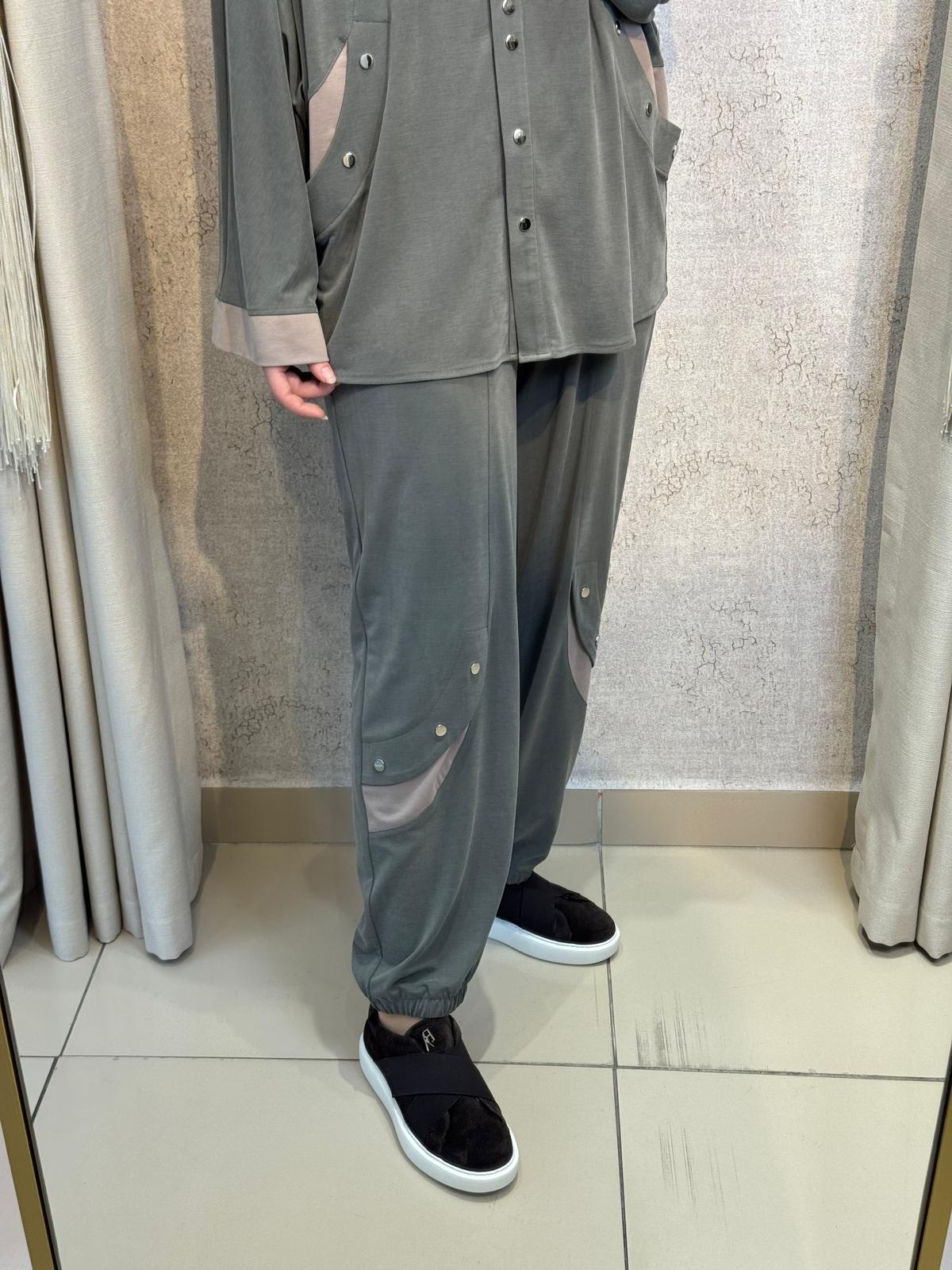 Tığ Triko 5126 Çıtçıtlı Tunik Pantolon Takım Yeşil