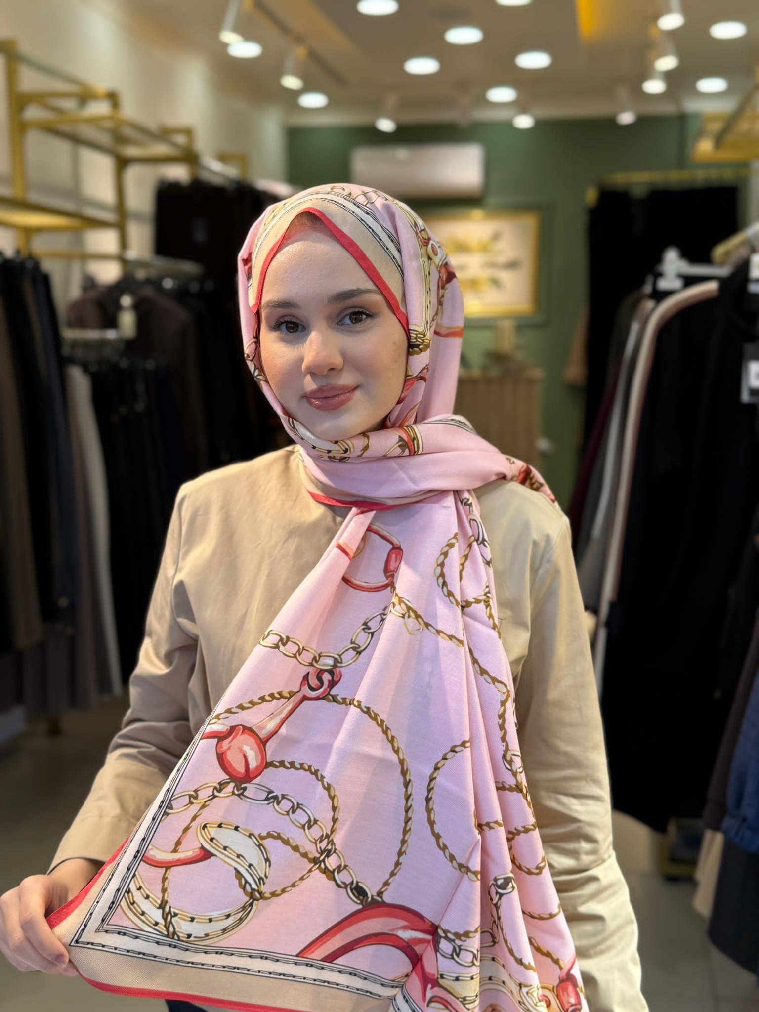 Wennora Lustre Etoile Zincir Desen Yün İpek Şal pembe