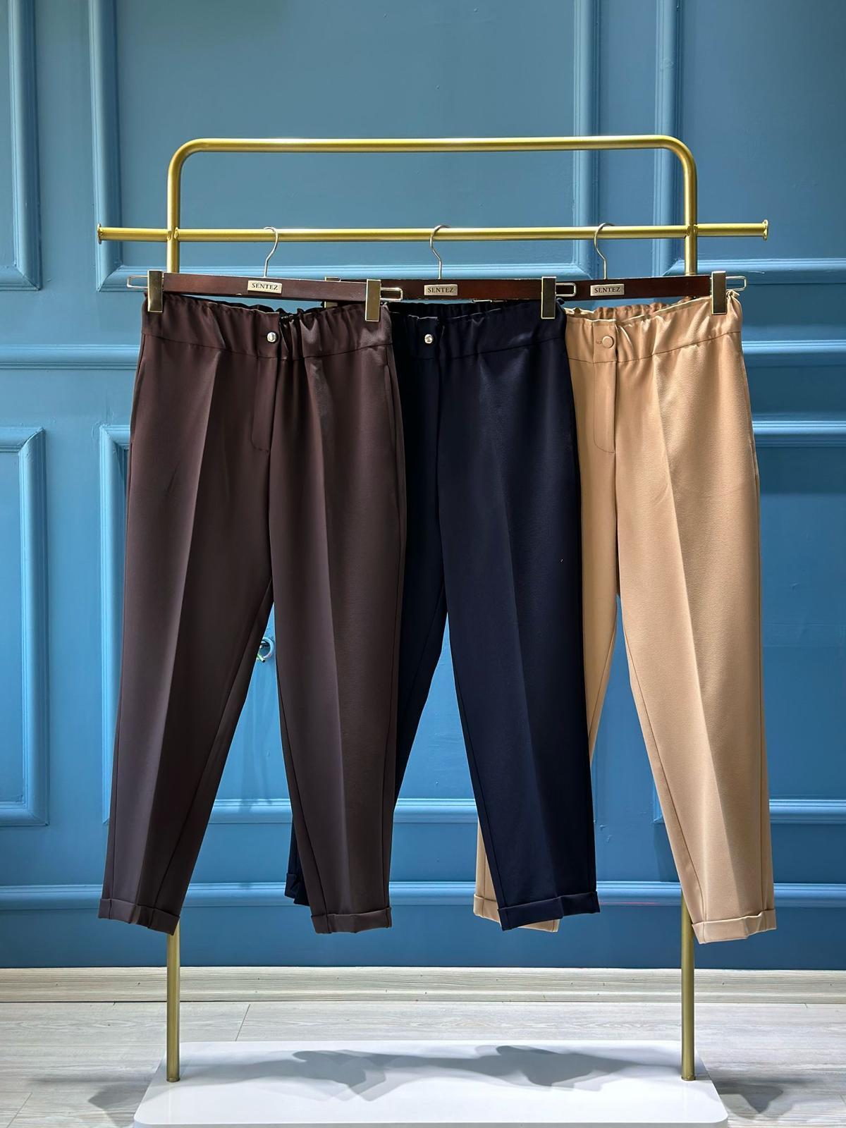 Sentez Beli Lastikli İnce Duble Paça Pantolon 5514 Lacivert