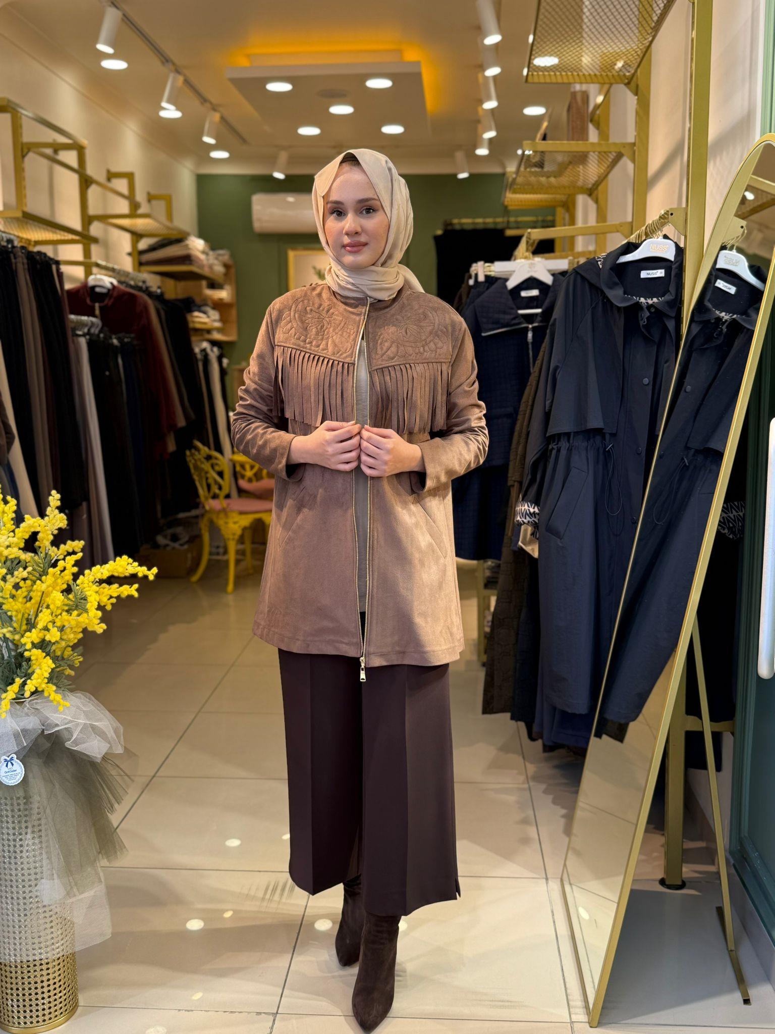 Sentez Queen Kısa Geniş Paça Pantolon 5565 Kahverengi