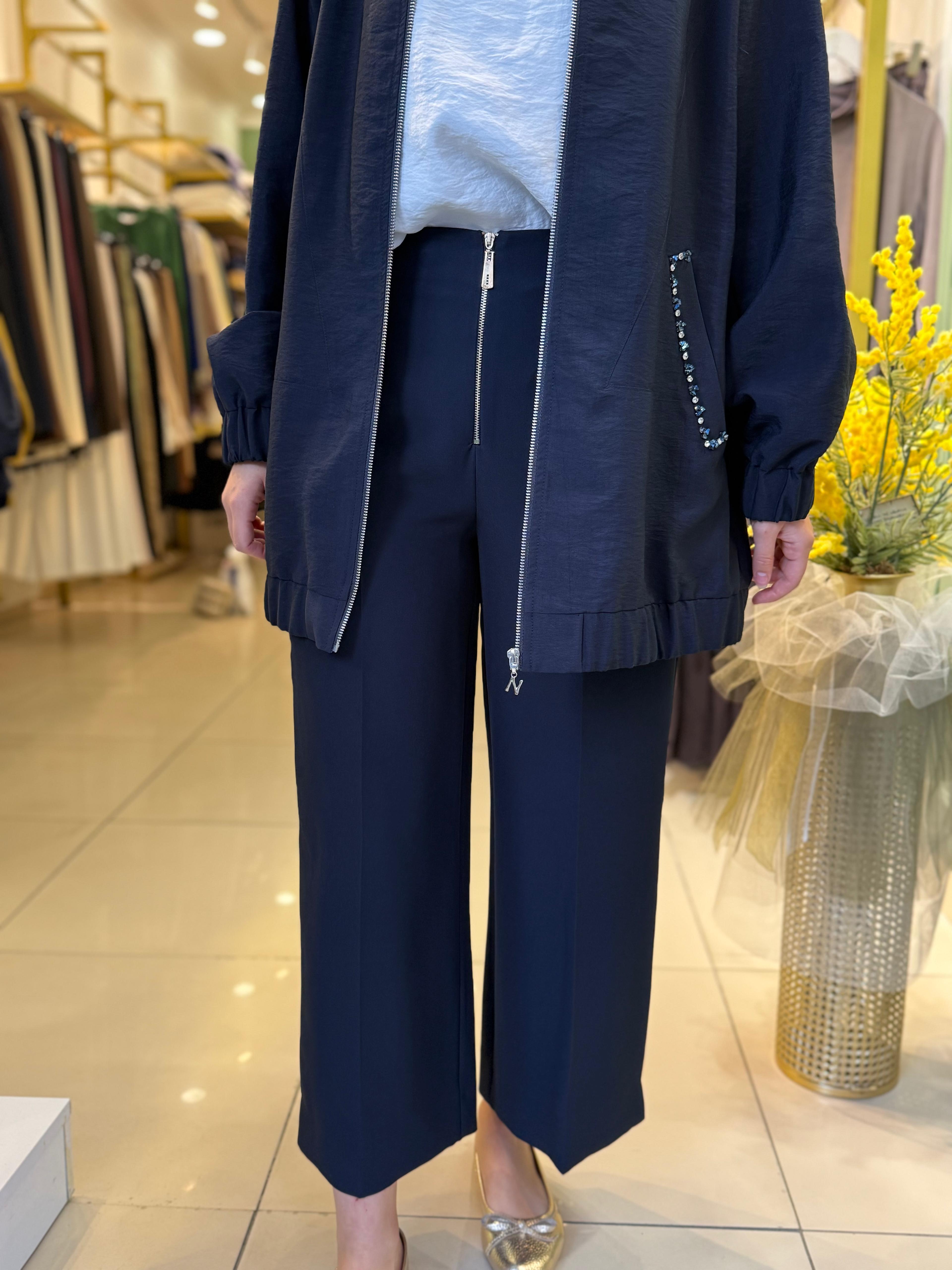 Sentez Queen Kısa Geniş Paça Pantolon 5565 Lacivert