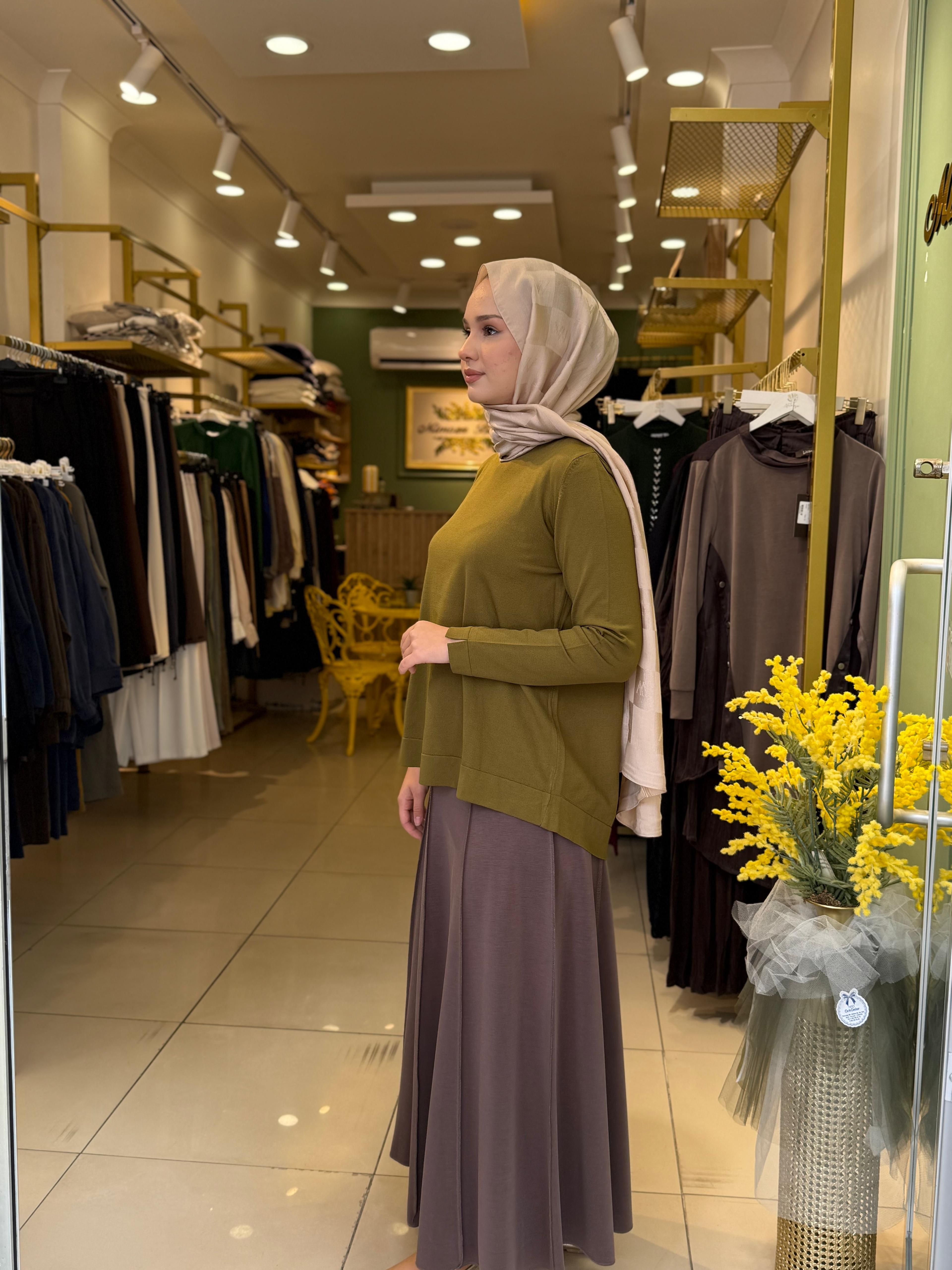 Sentez Safir Parçalı Çan Etek 5468 Kahverengi