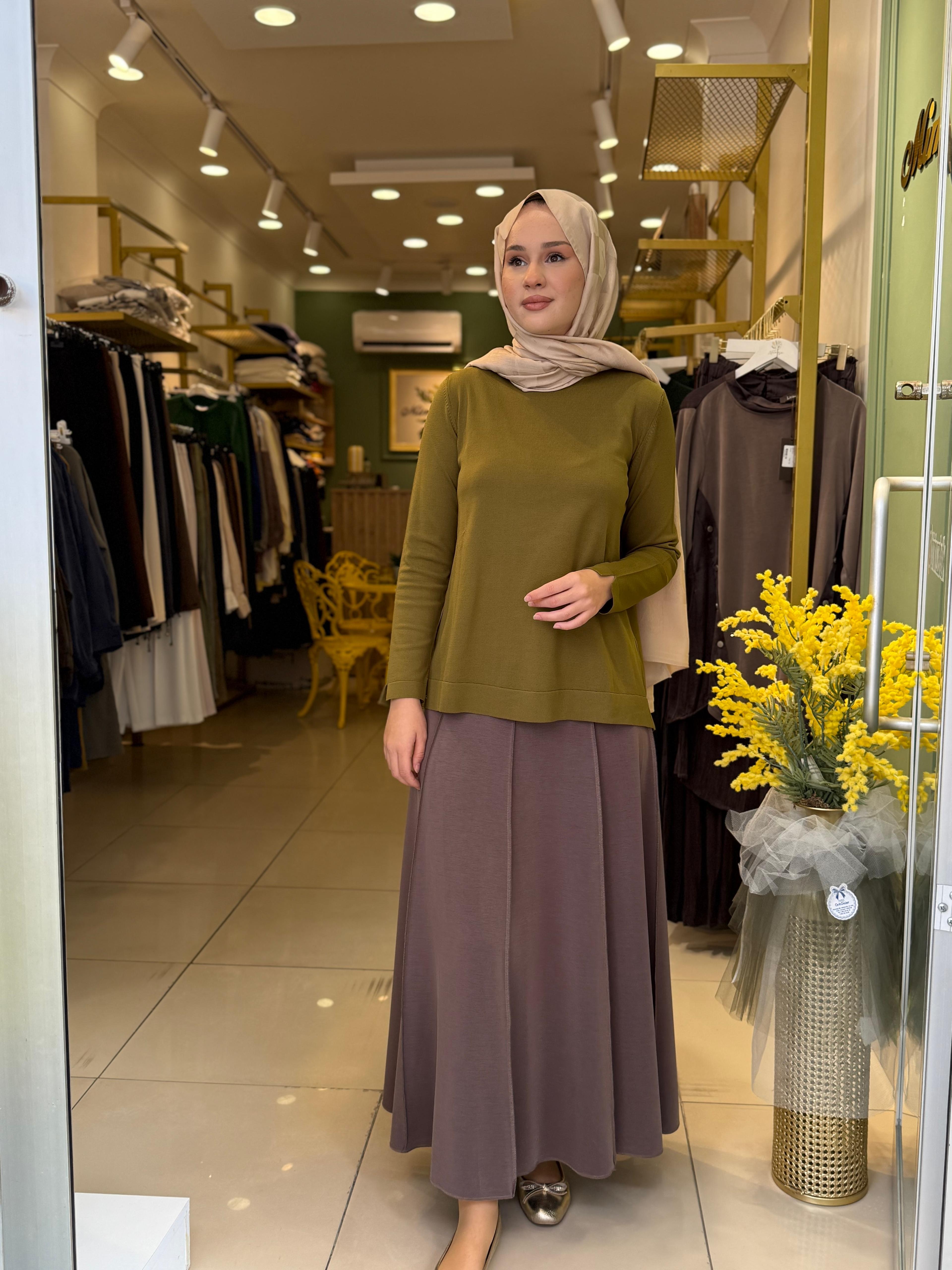 Sentez Safir Parçalı Çan Etek 5468 Kahverengi