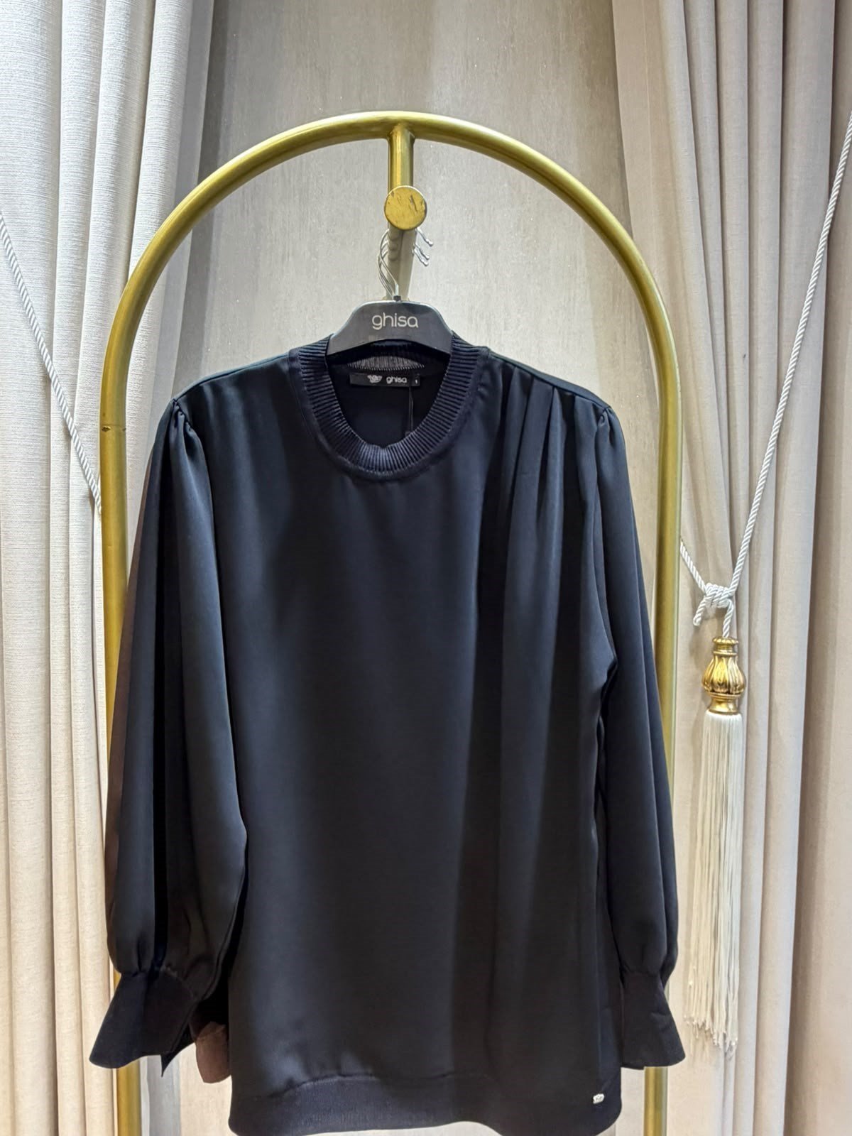 Ghisa 4477 Yaka Drapeli Tunik Siyah