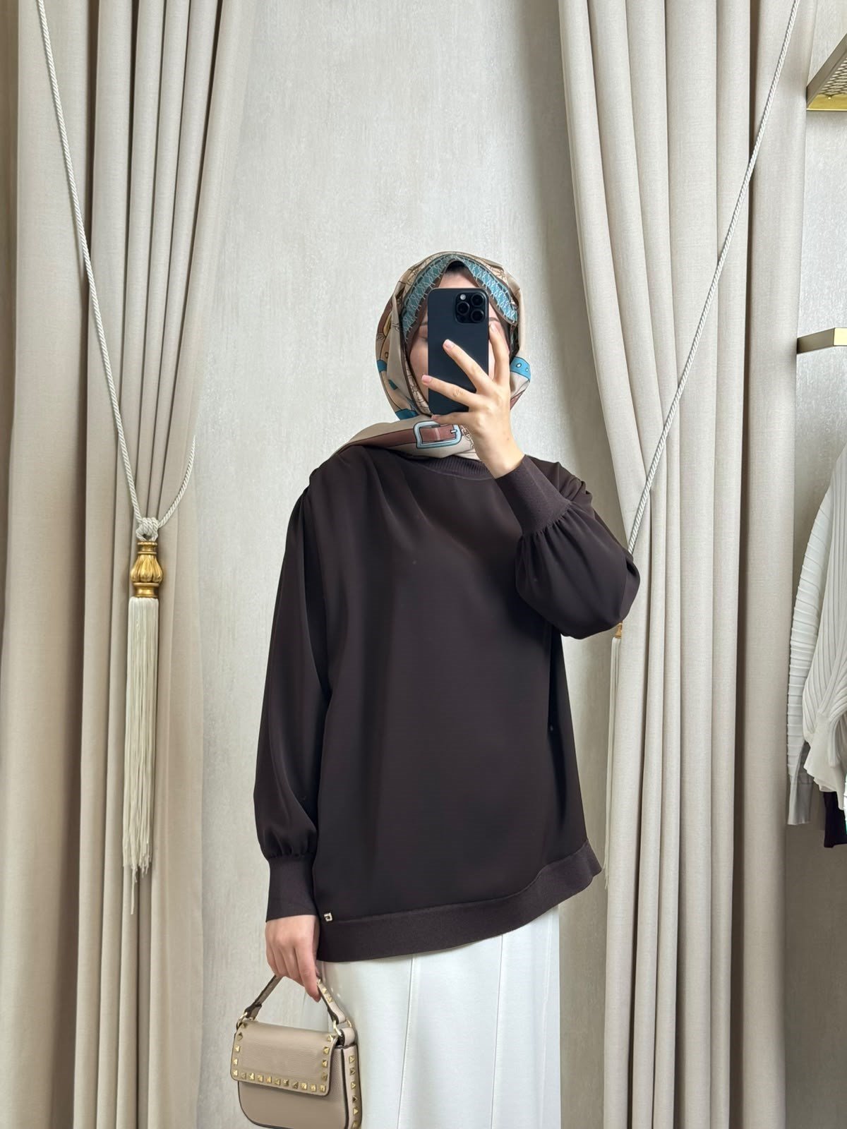 Ghisa 4488  Yaka Drapeli Tunik Kahverengi