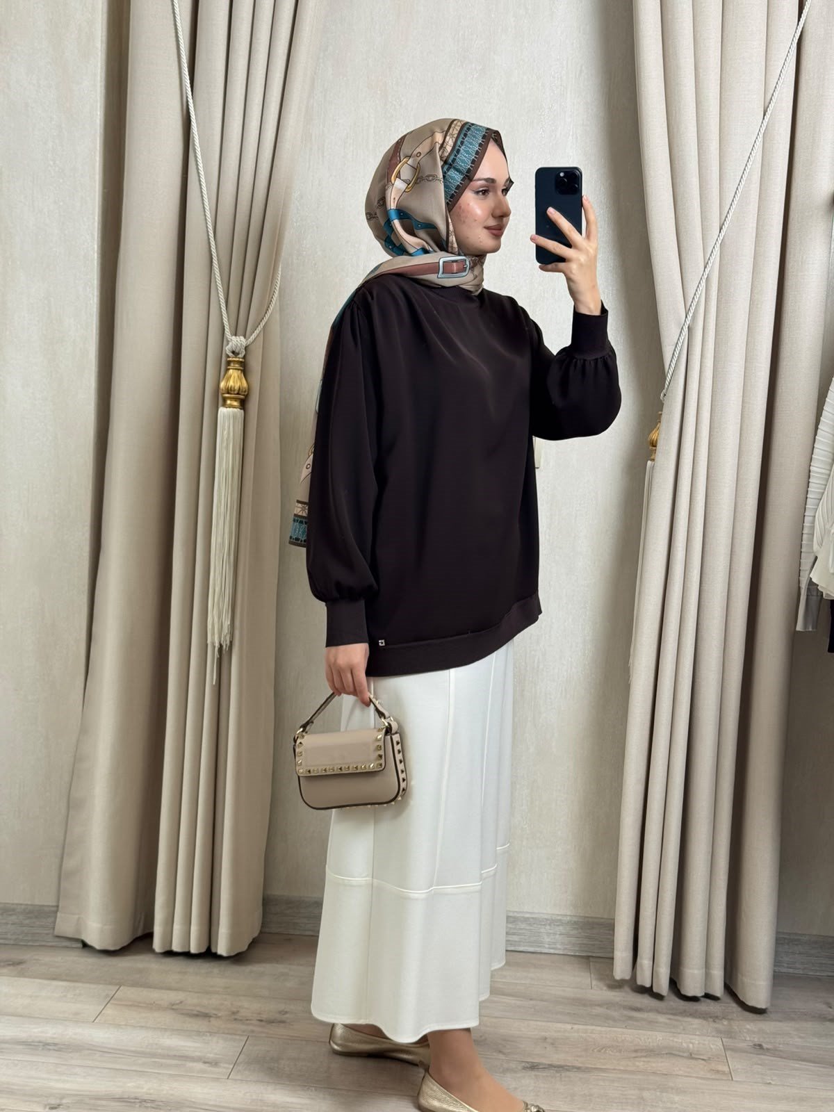 Ghisa 4488  Yaka Drapeli Tunik Kahverengi