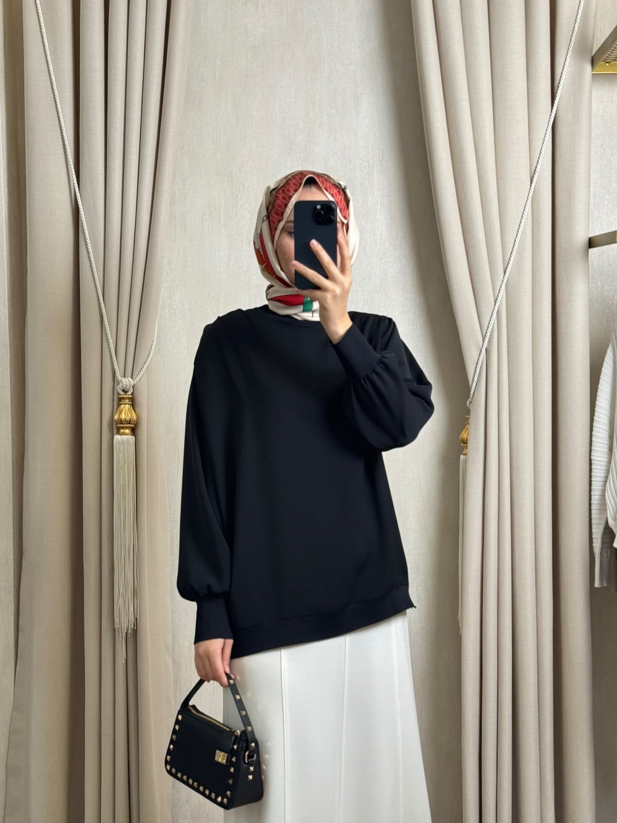 Ghisa 4488 Yaka Drapeli Tunik Siyah