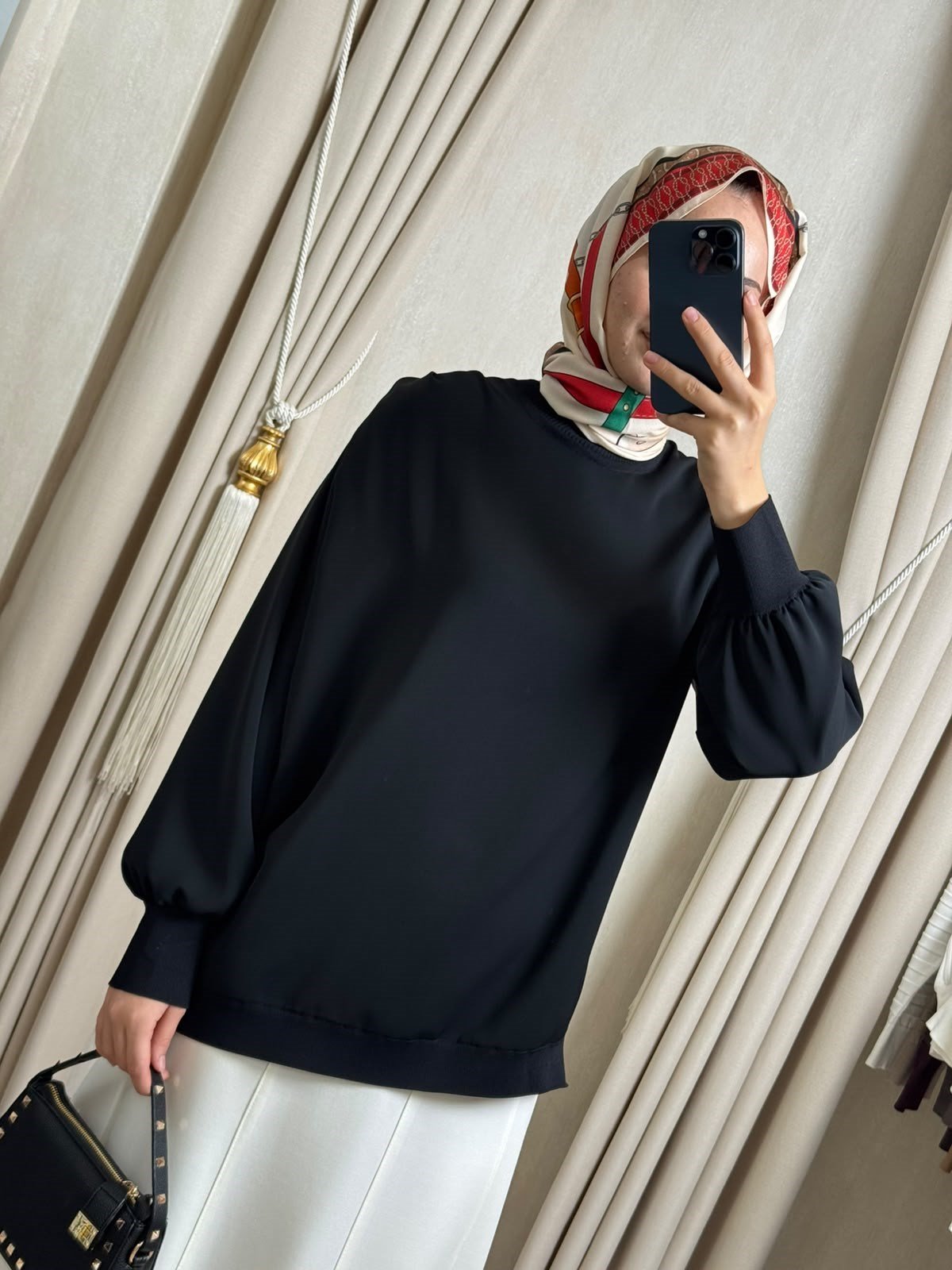 Ghisa 4488 Yaka Drapeli Tunik Siyah