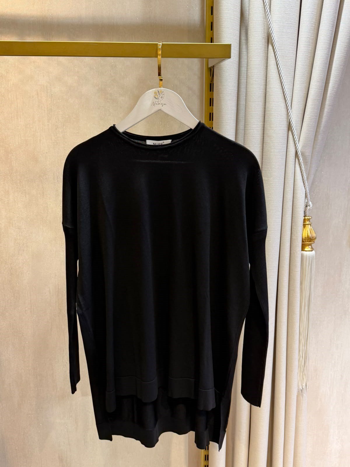 Nuss116 Lastik Kol Merserize Tunik Siyah