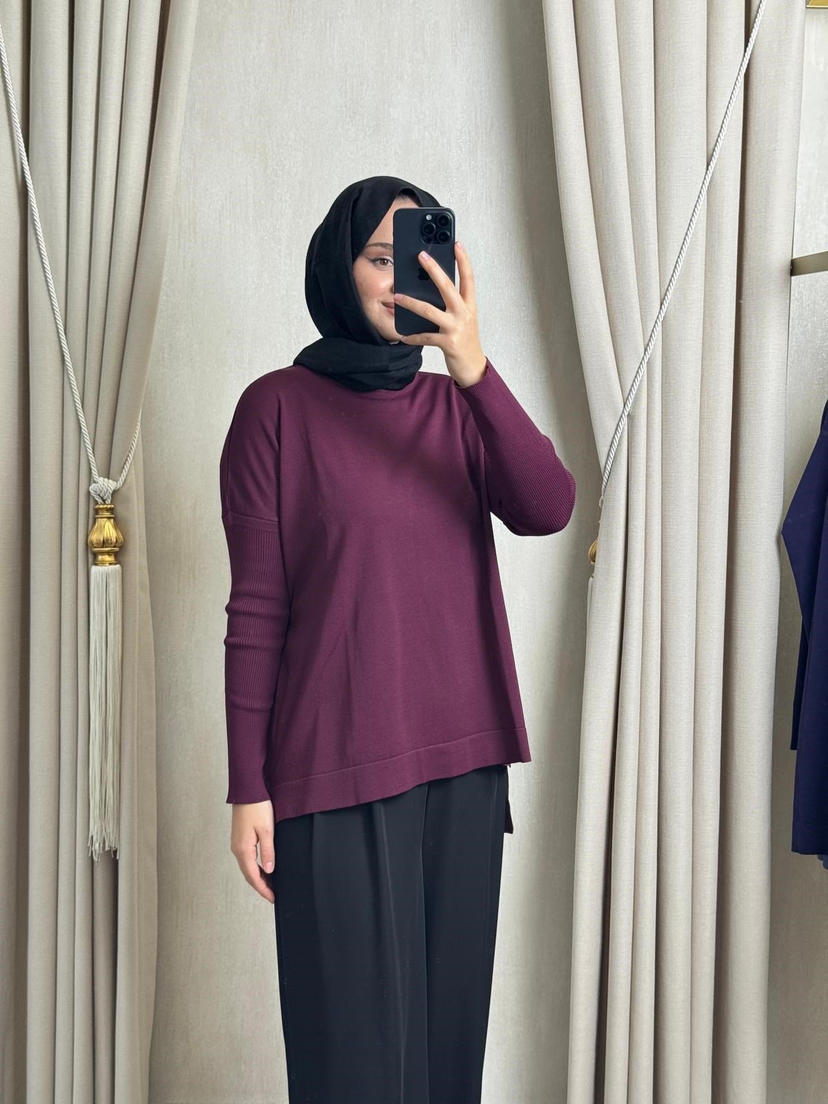 Nuss116 Lastik Kol Merserize Tunik Bordo