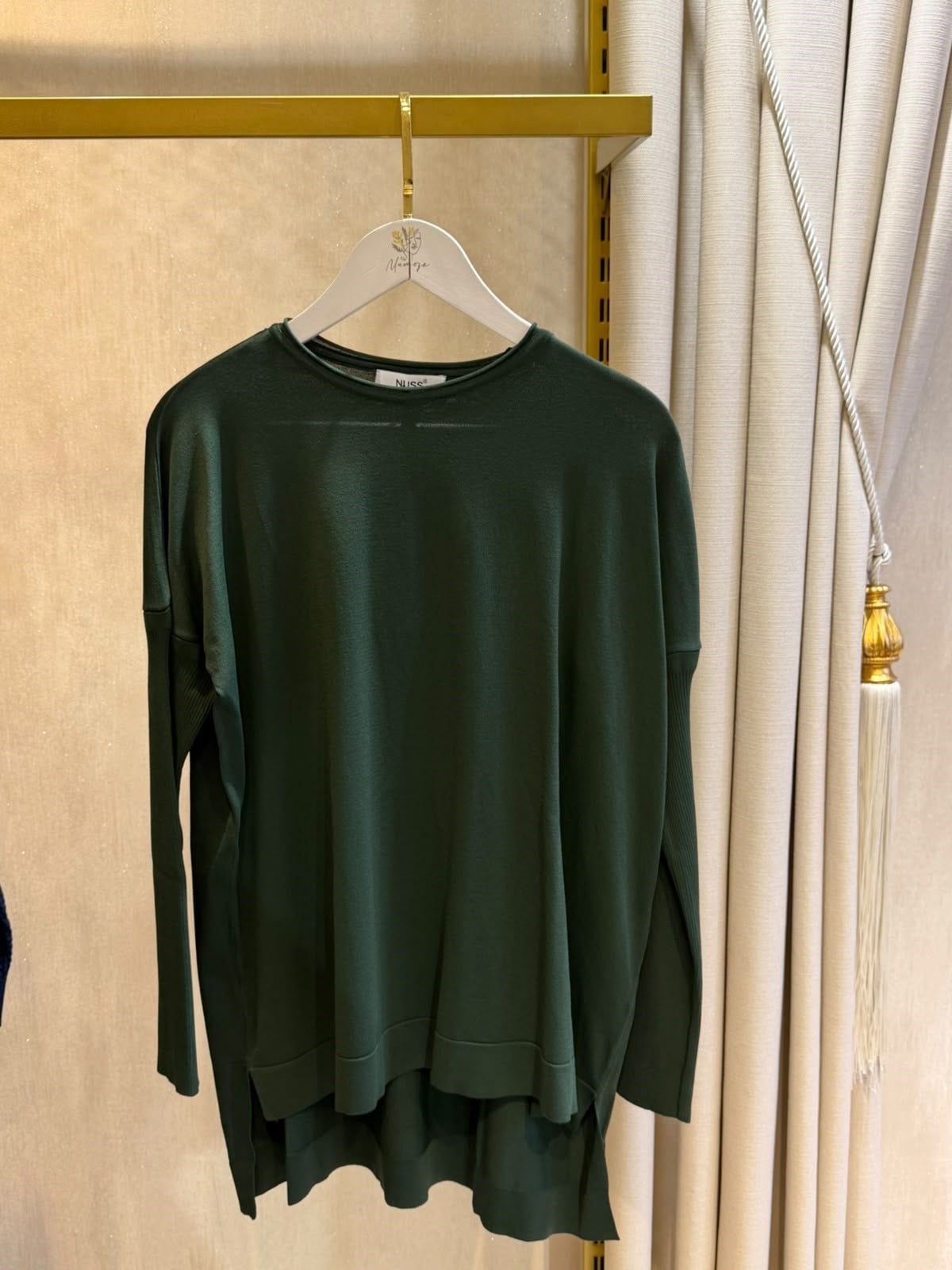 Nuss116 Lastik Kol Merserize Tunik Çam Yeşili 