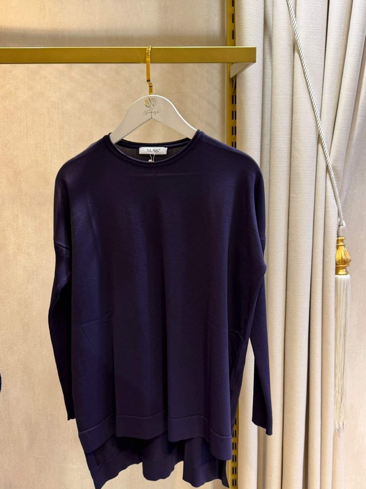 Nuss116 Lastik Kol Merserize Tunik Koyu Mor
