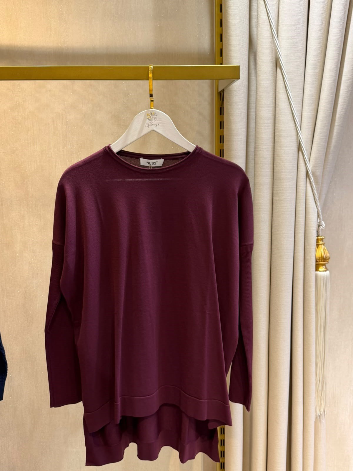 Nuss116 Lastik Kol Merserize Tunik Bordo