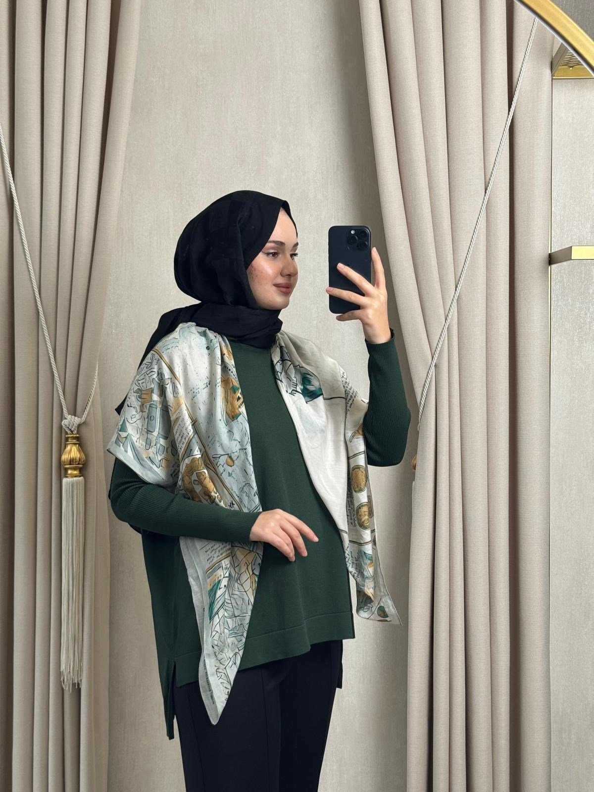 Nuss116 Lastik Kol Merserize Tunik Çam Yeşili 