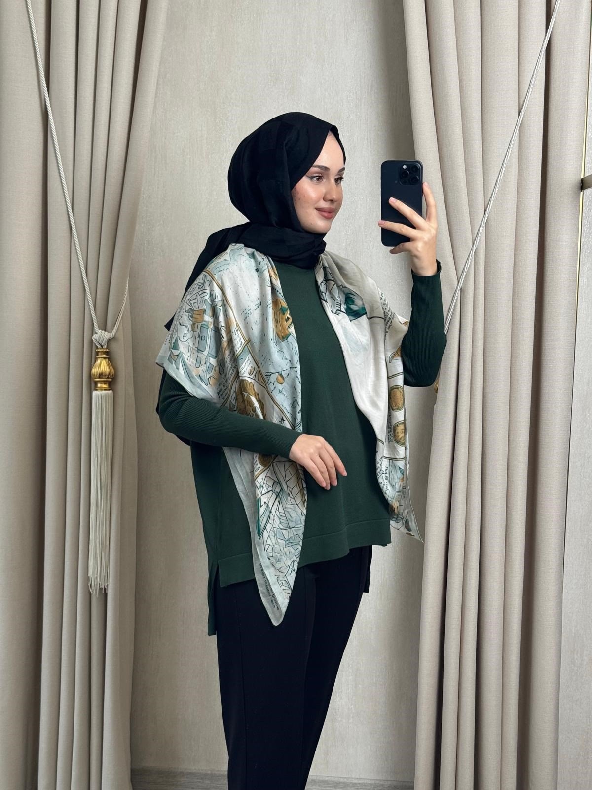Nuss116 Lastik Kol Merserize Tunik Çam Yeşili 