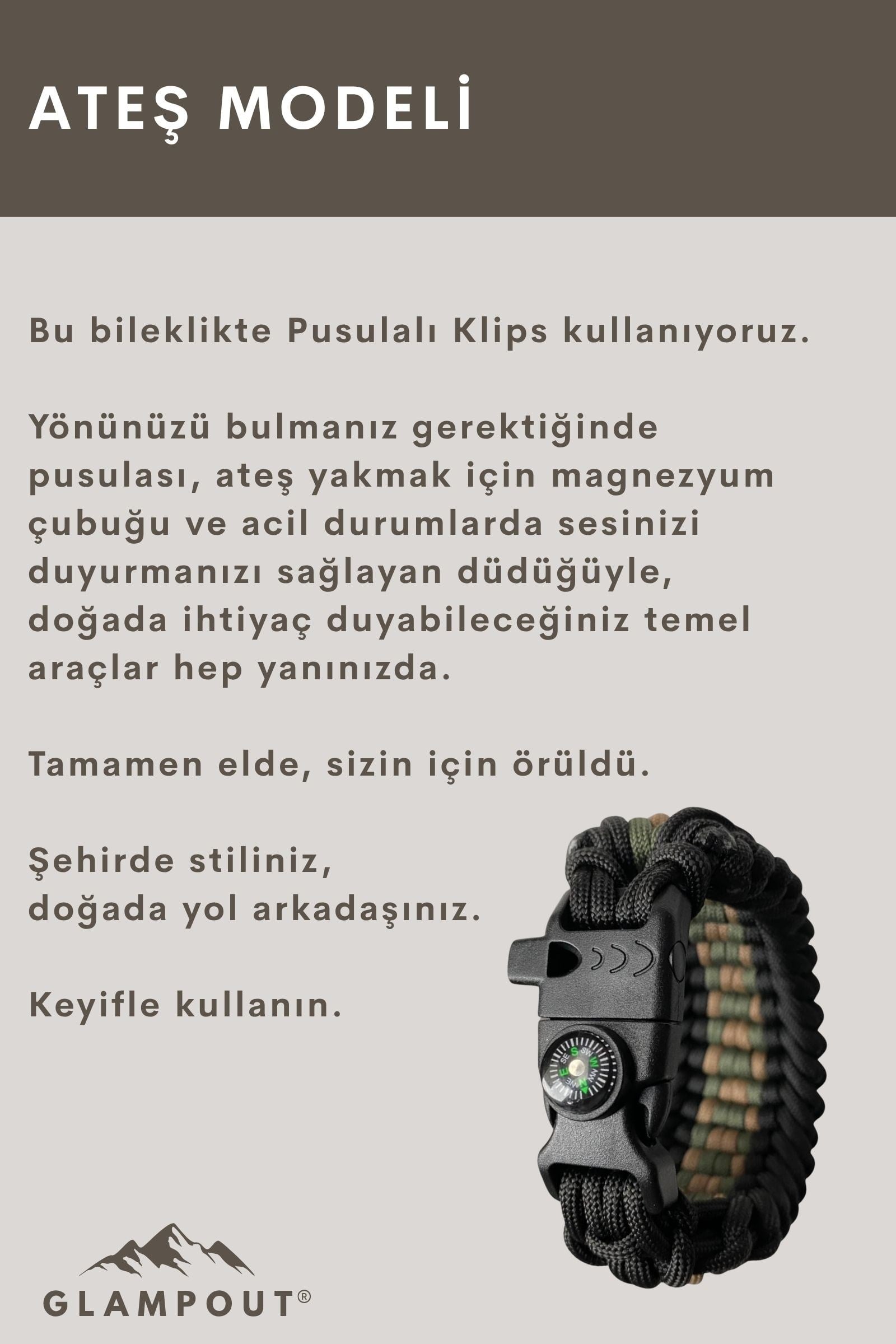 Ateş Paracord Bileklik | Pusulalı