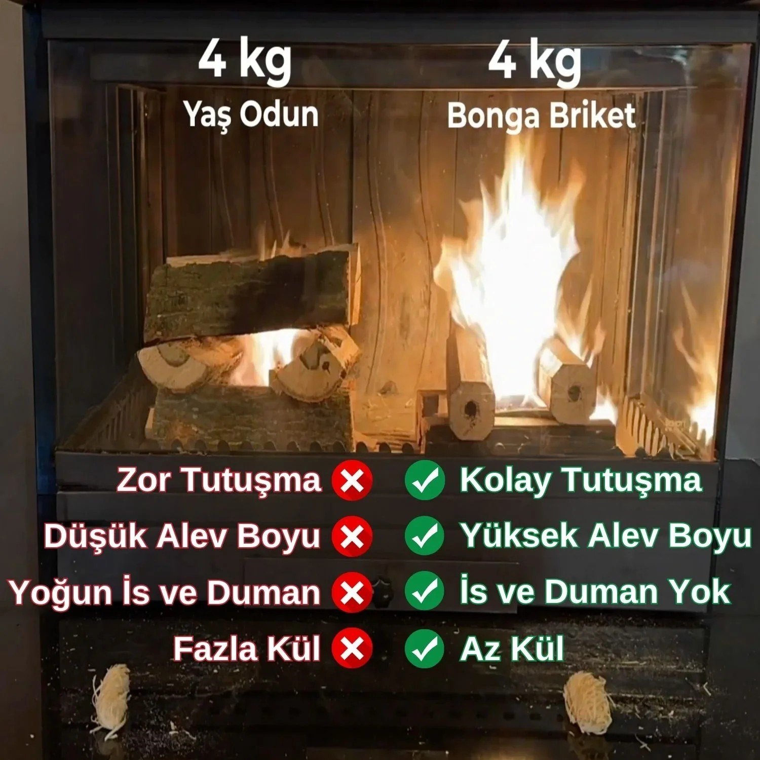 Bonga Briket Şömine Odunu Dumansız ve Kokusuz Yüksek Alevli - 20 Adet (20 kg)