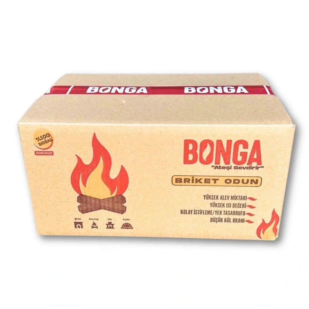 Bonga Briket Şömine Odunu Dumansız ve Kokusuz Yüksek Alevli - 20 Adet (20 kg)