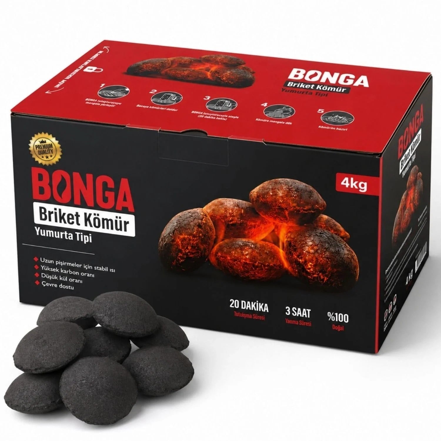 Briket Yumurta Kömür - 4 kg Sıkıştırılmış %100 Doğal Barbekü Mangal Kömürü