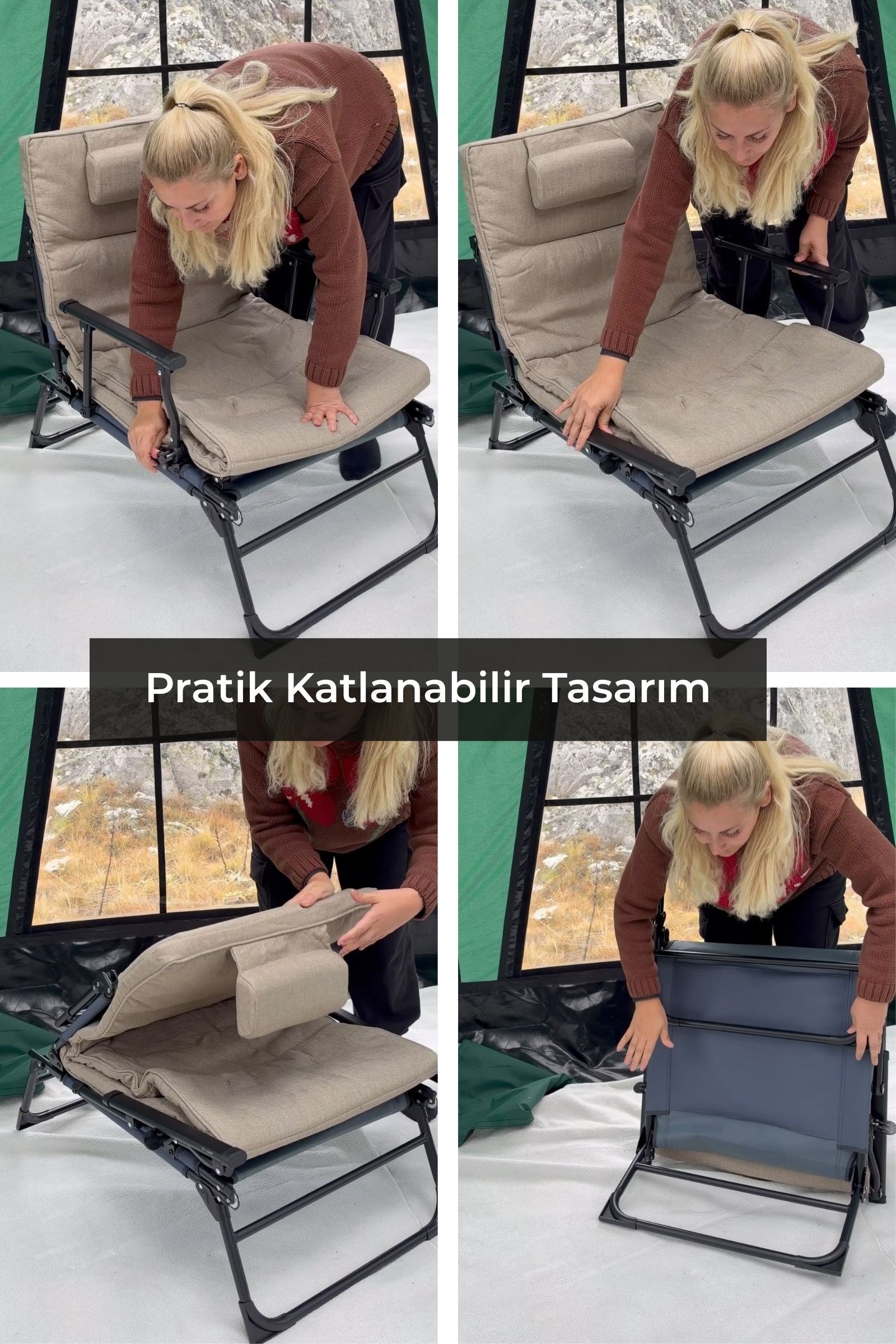 Rest Yatağa Dönüşen Katlanabilir Kamp Koltuğu Bej
