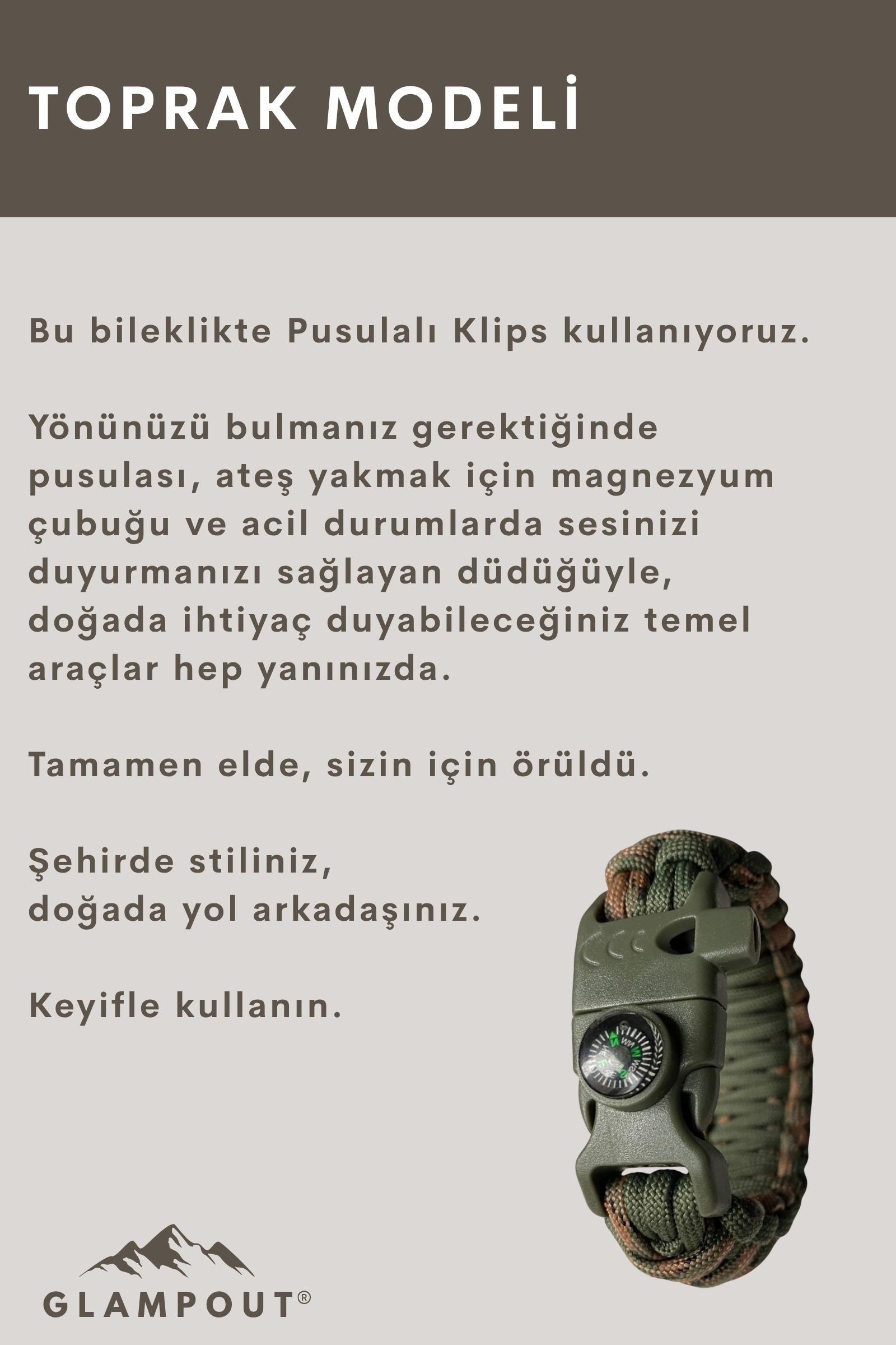Toprak Paracord Bileklik | Pusulalı