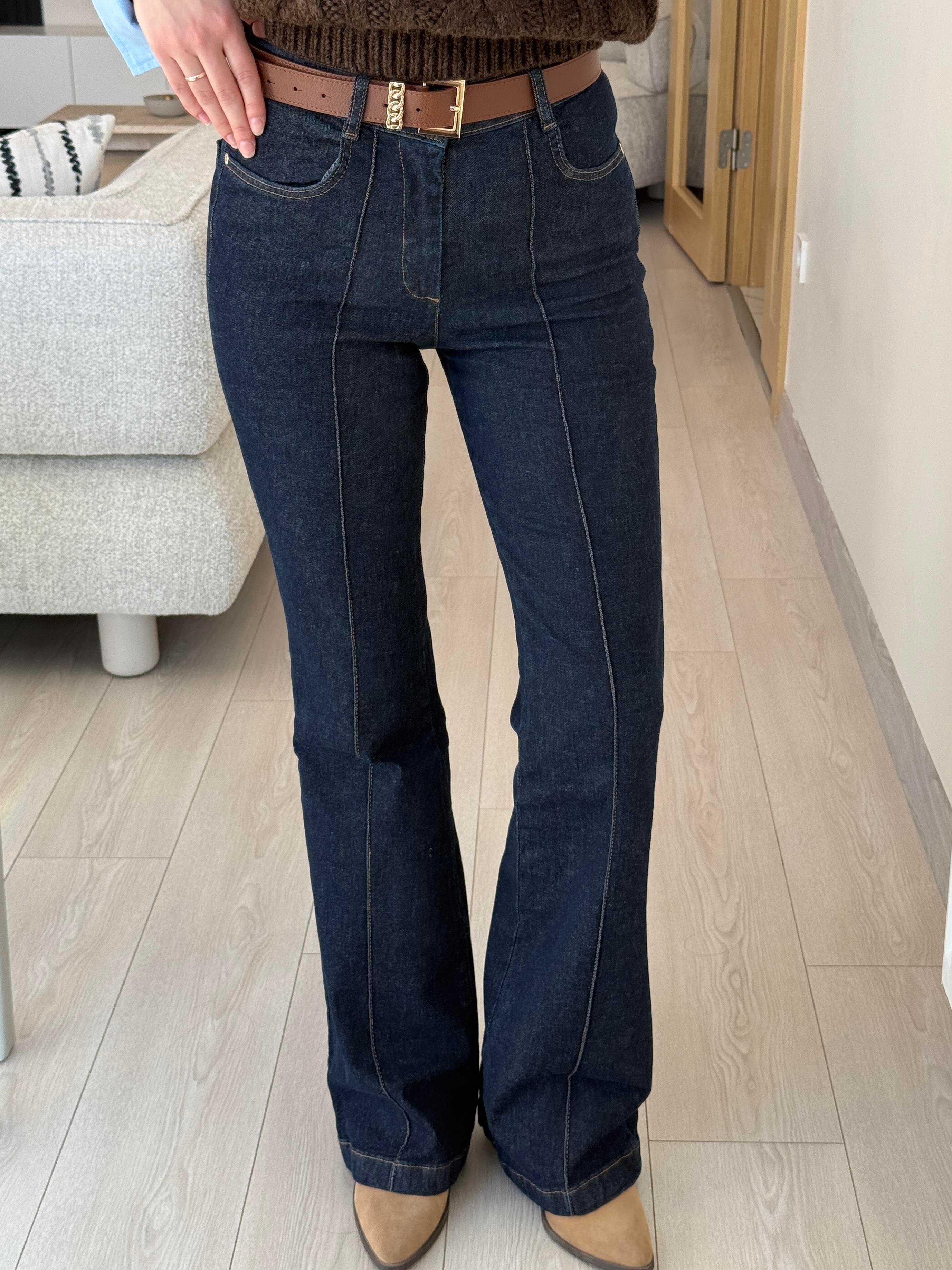 KOYU LACİVERT KEMERLİ KOT PANTOLON