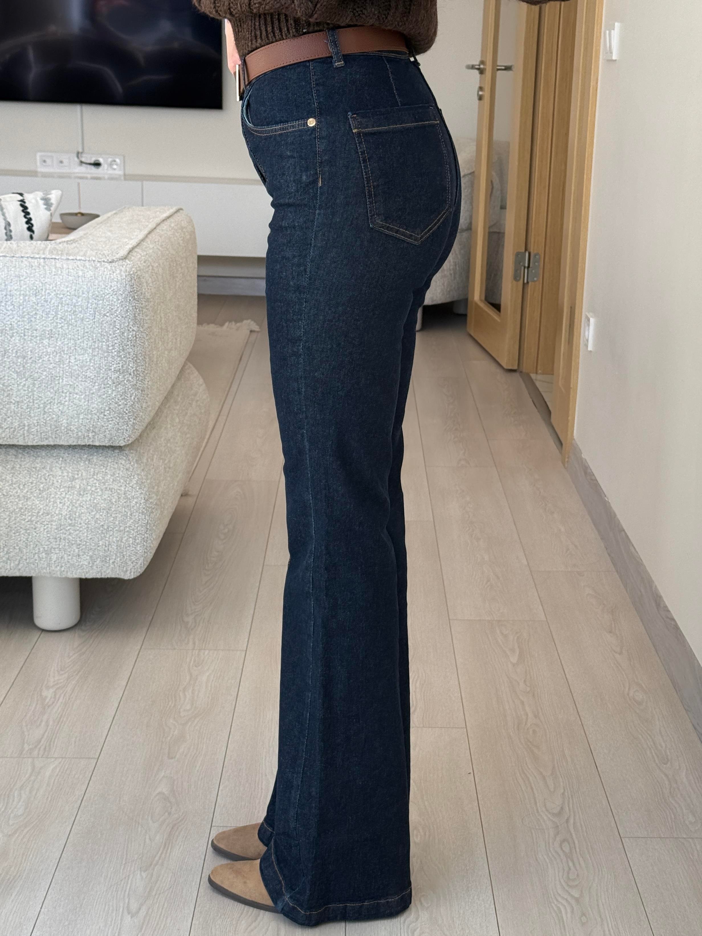 KOYU LACİVERT KEMERLİ KOT PANTOLON