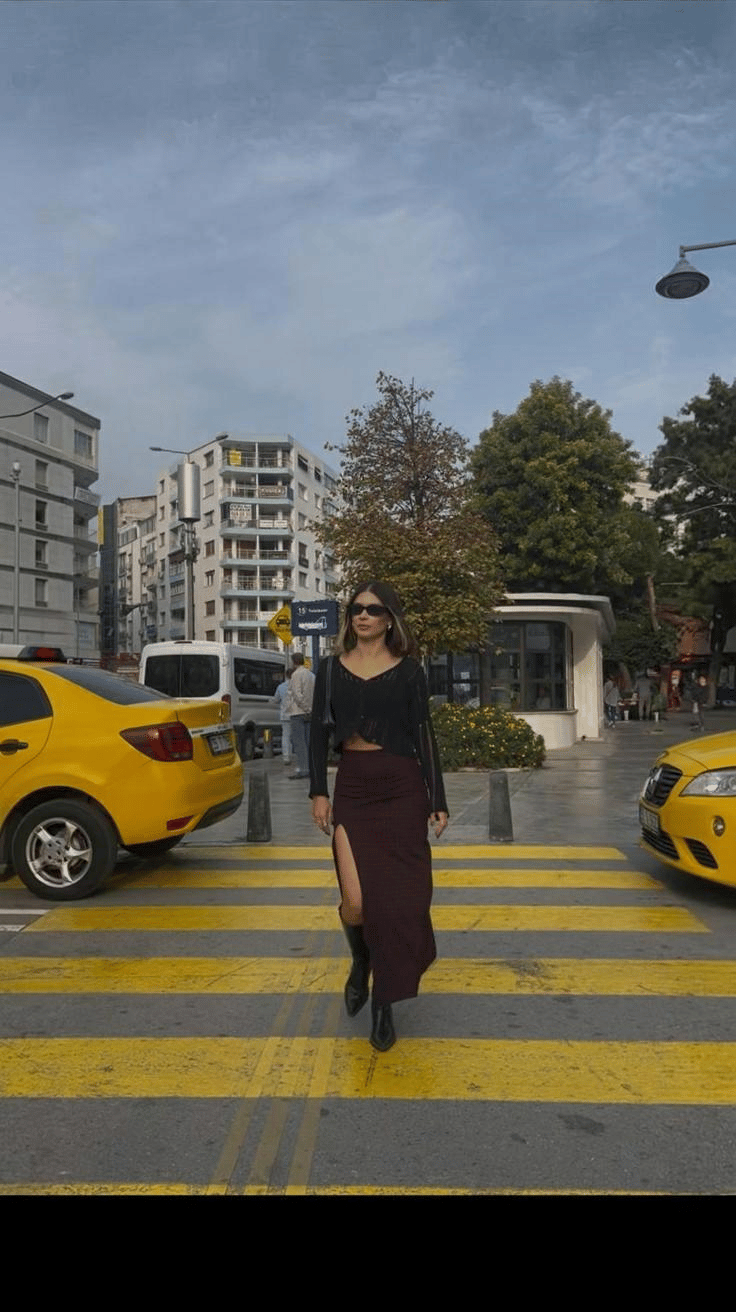 Ekoseli Derin Yırtmaçlı Scuba Etek