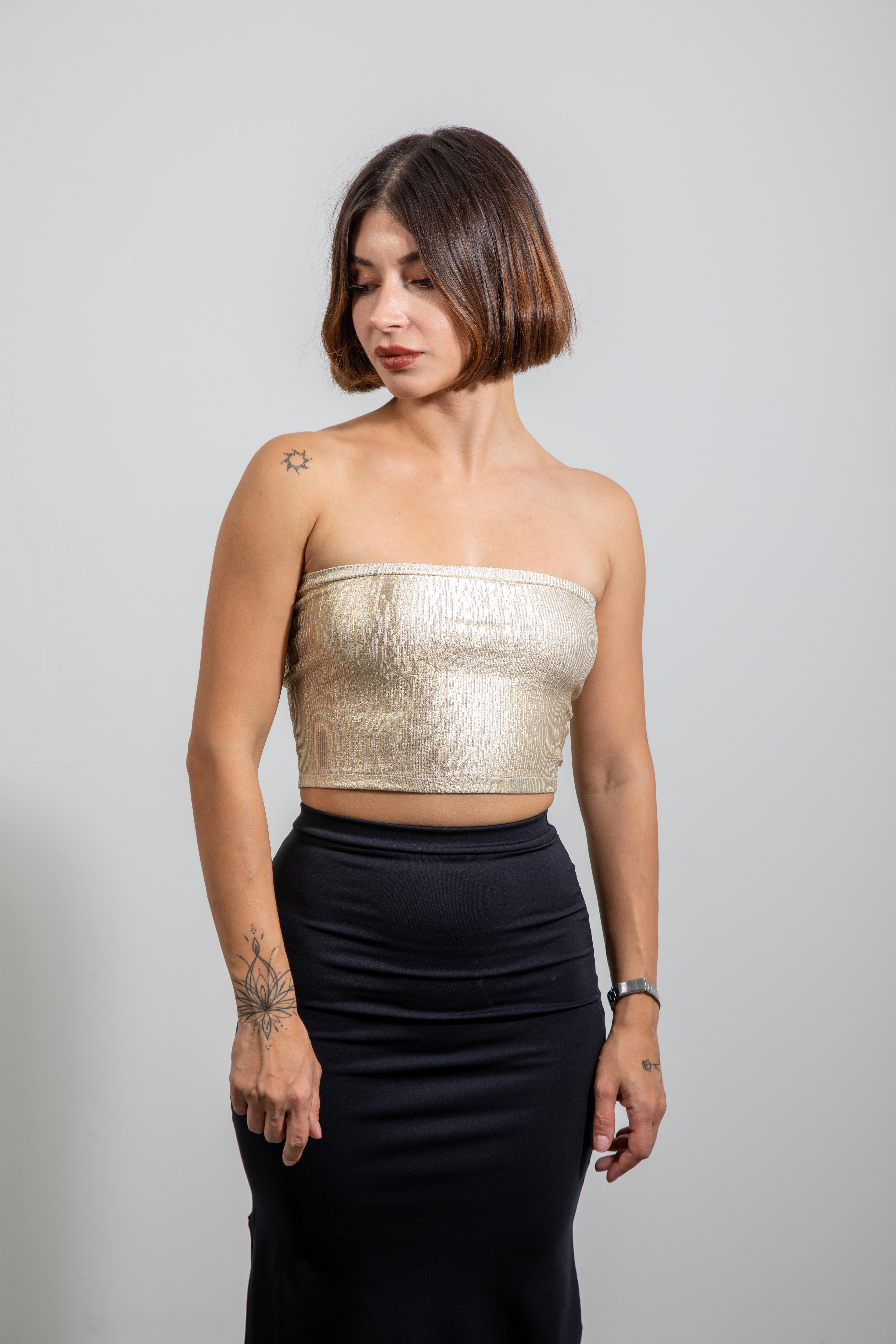 Gold renk straplez crop std