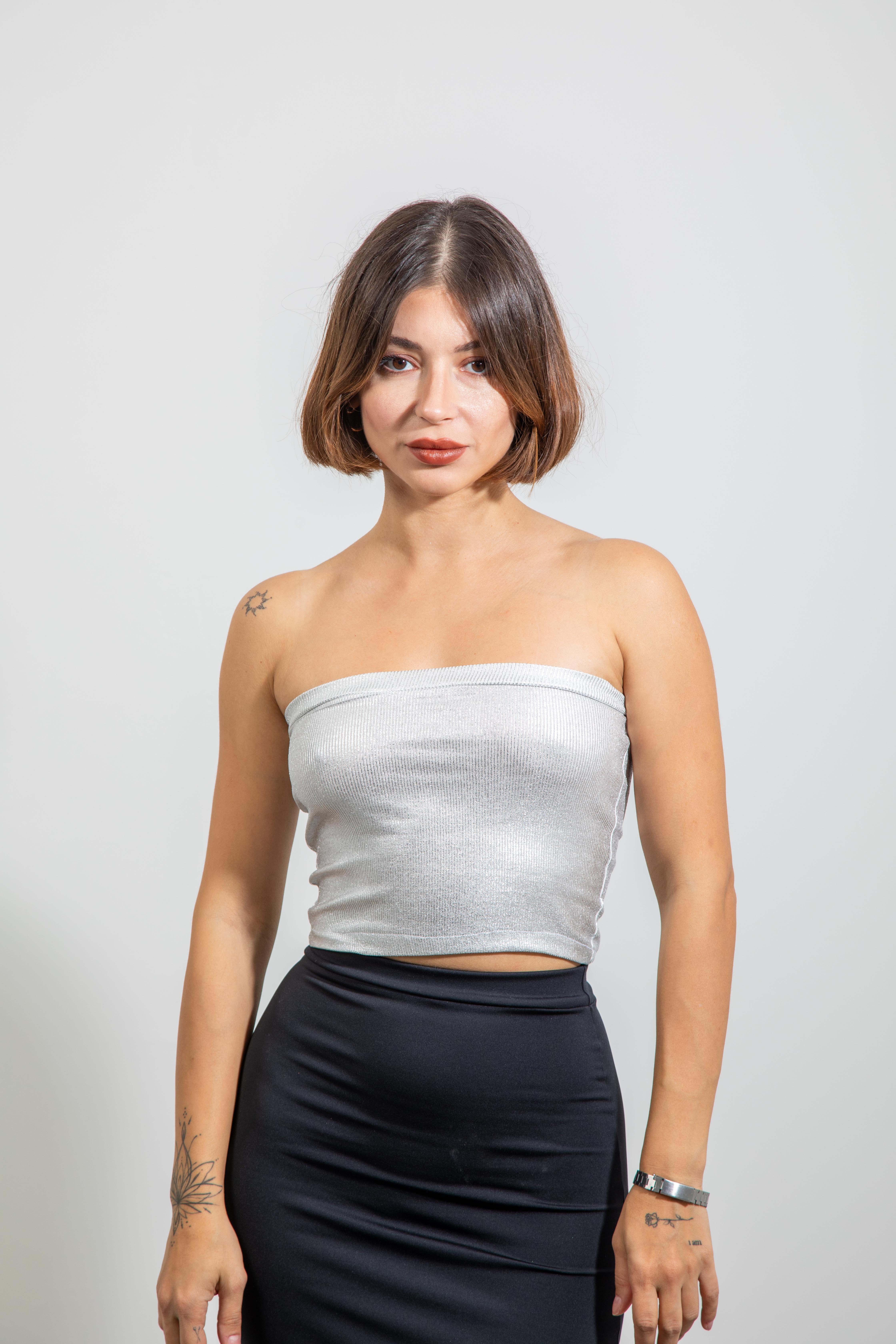 Gümüş Straplez Crop Top Std