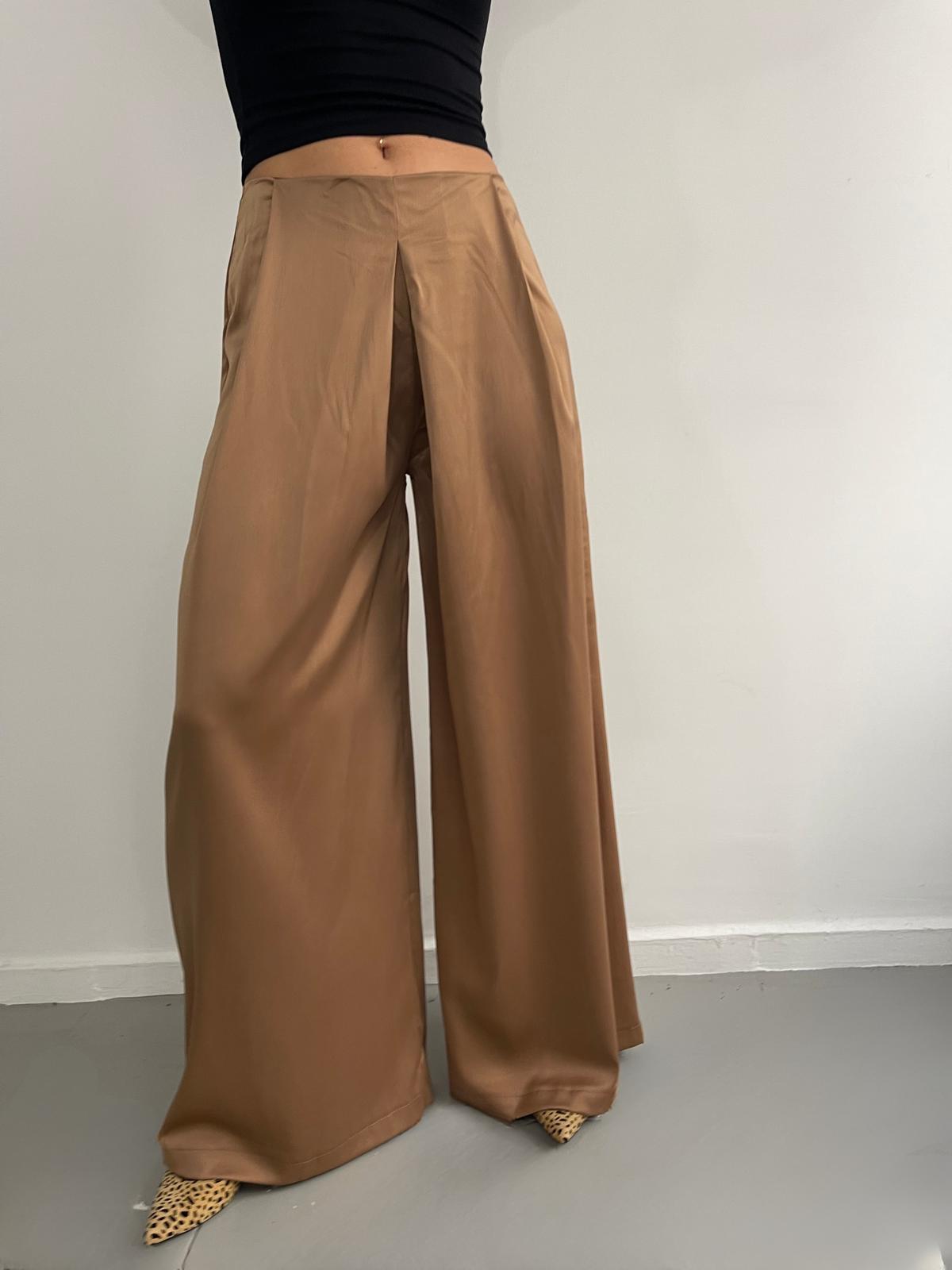 karamel rengi saten pantolon