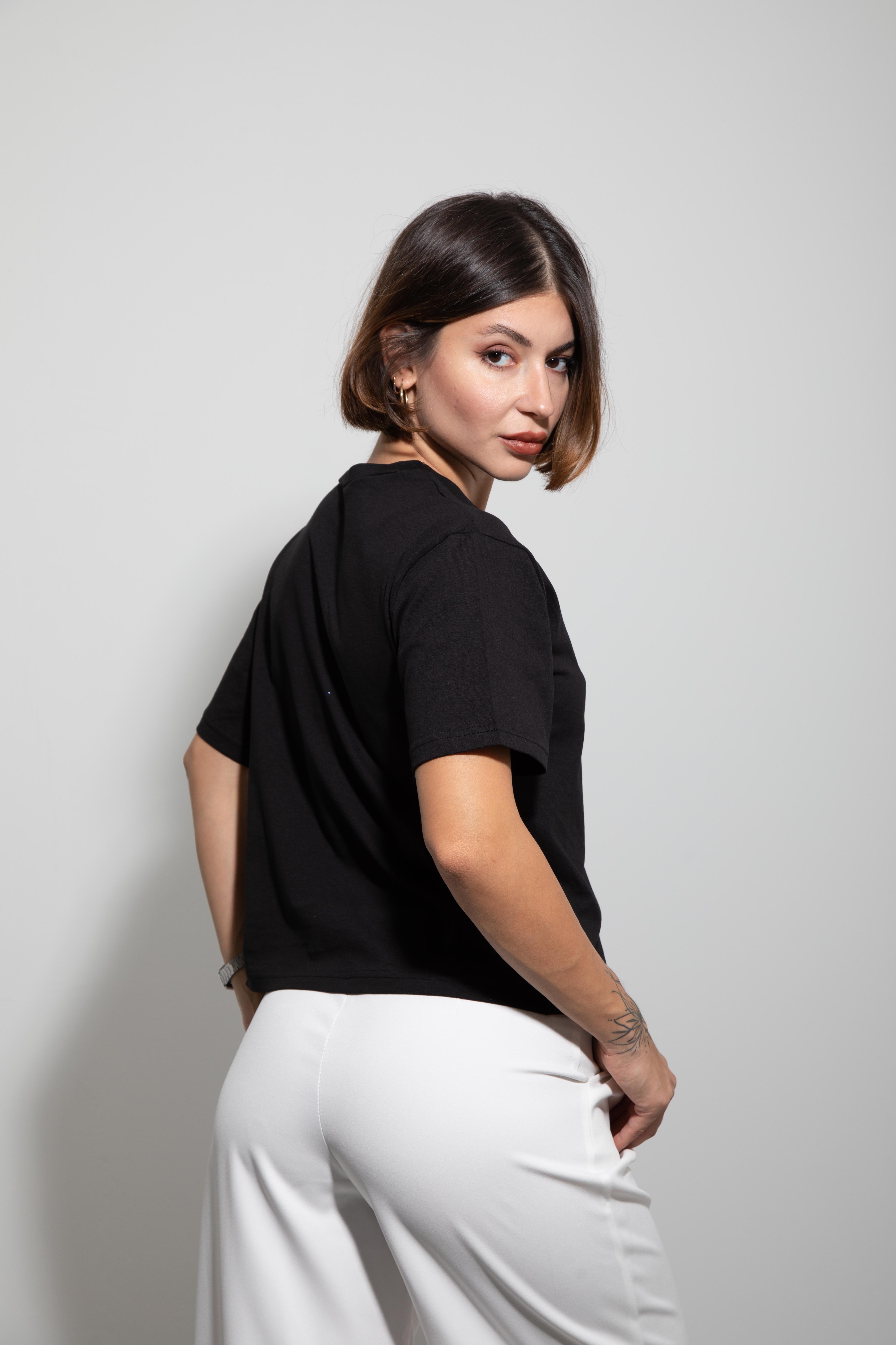 %Pamuk Basic Siyah Kısa Kollu Tshirt