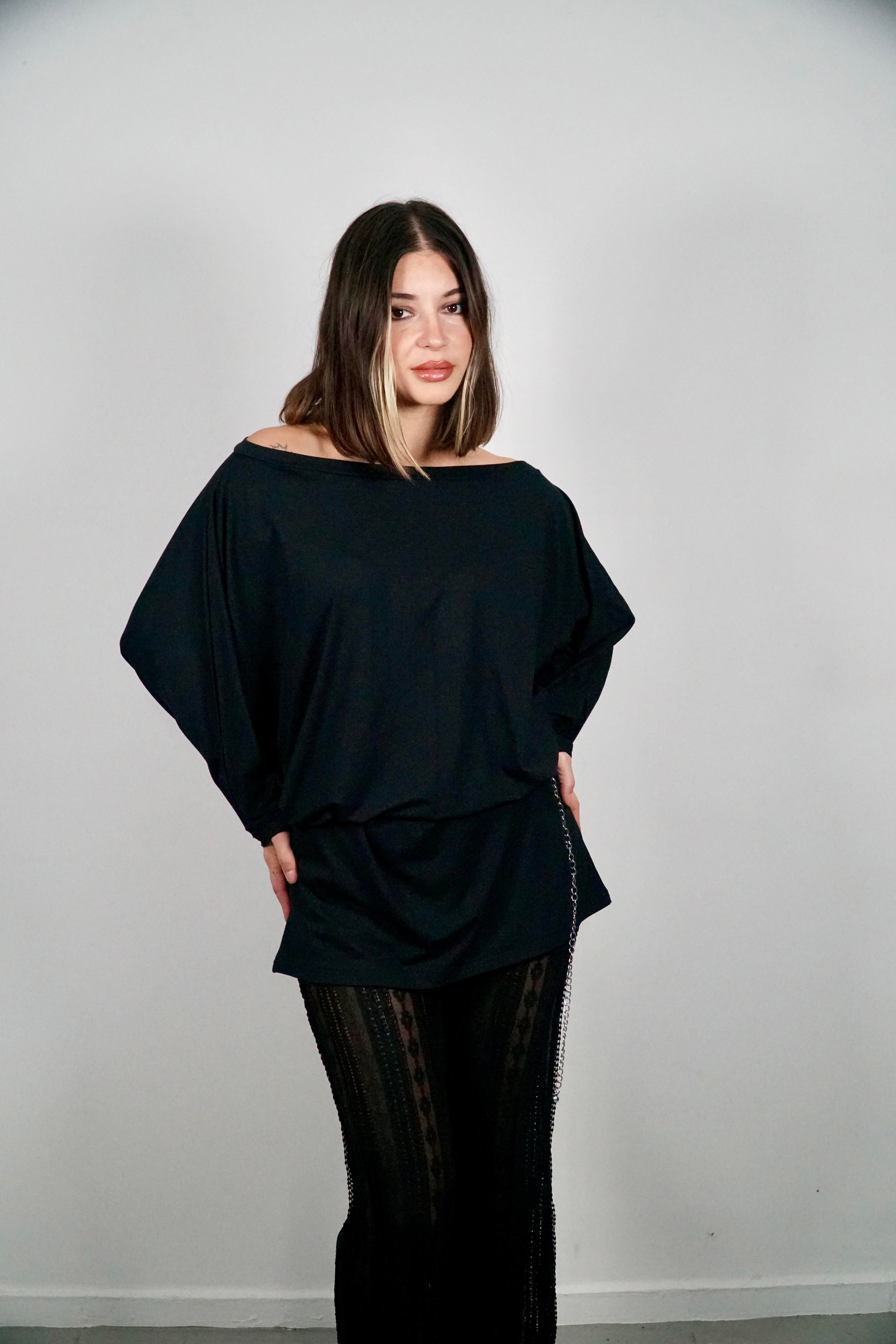 Tunik Elbise Siyah Oversize Kalıp