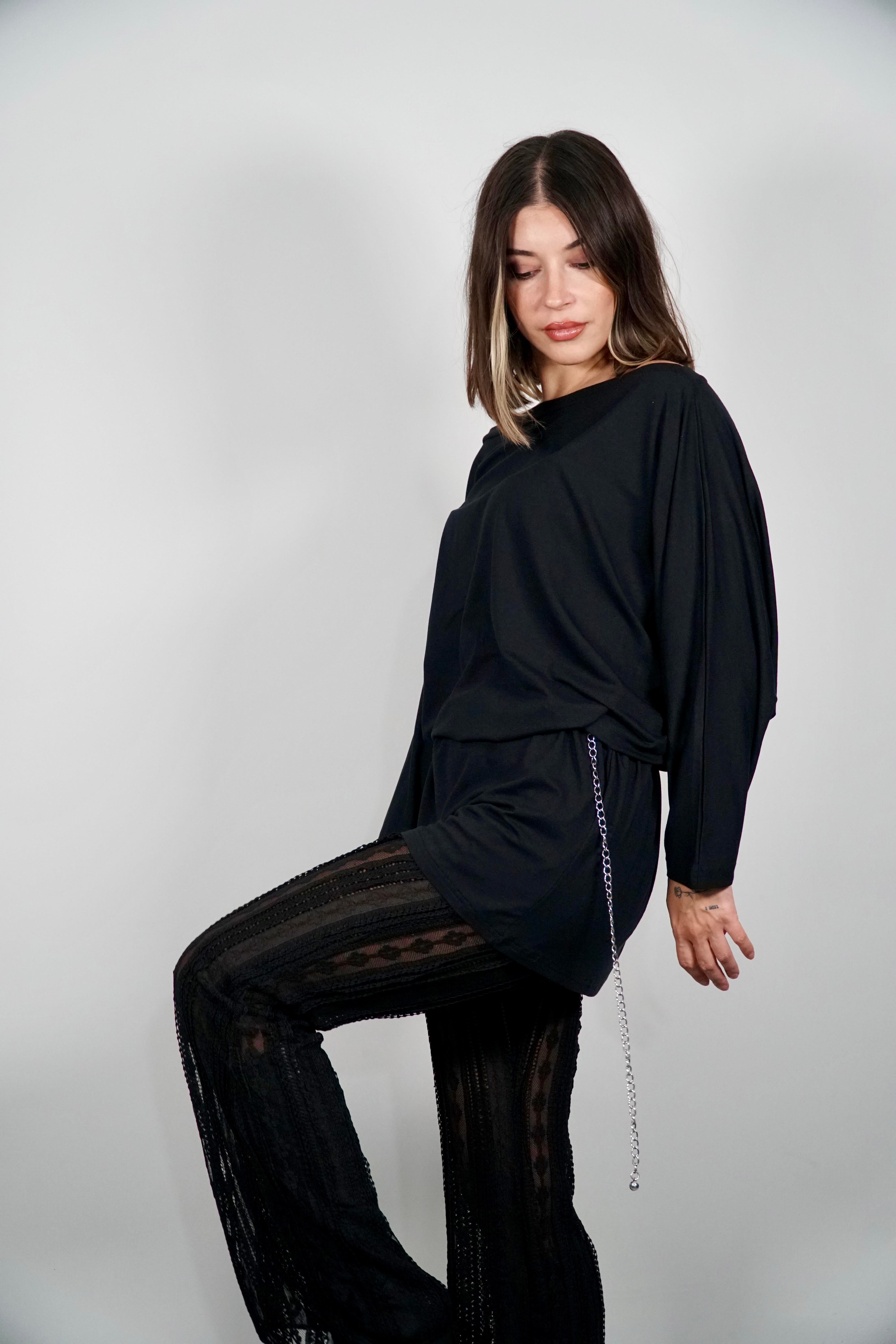 Tunik Elbise Siyah Oversize Kalıp