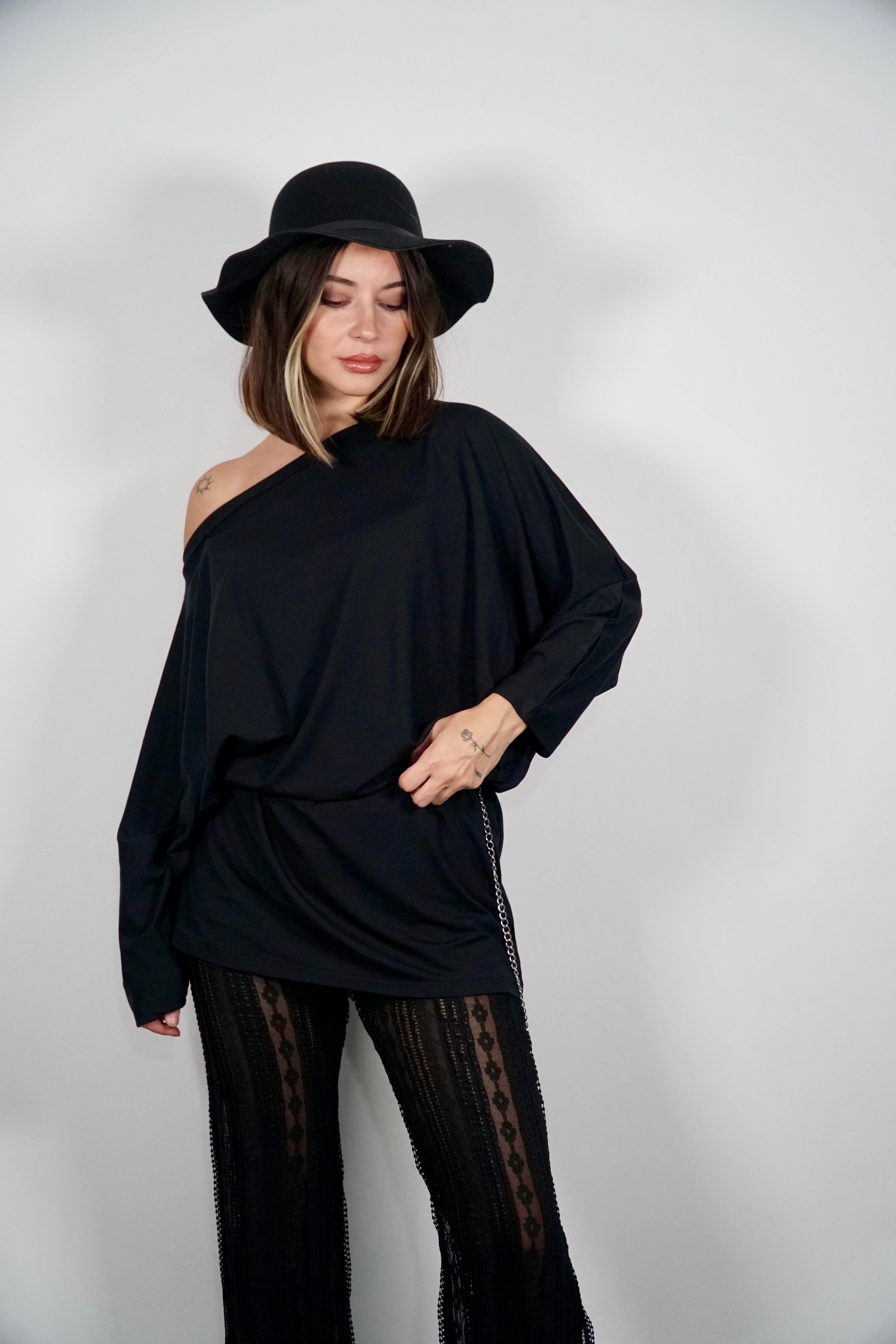 Tunik Elbise Siyah Oversize Kalıp