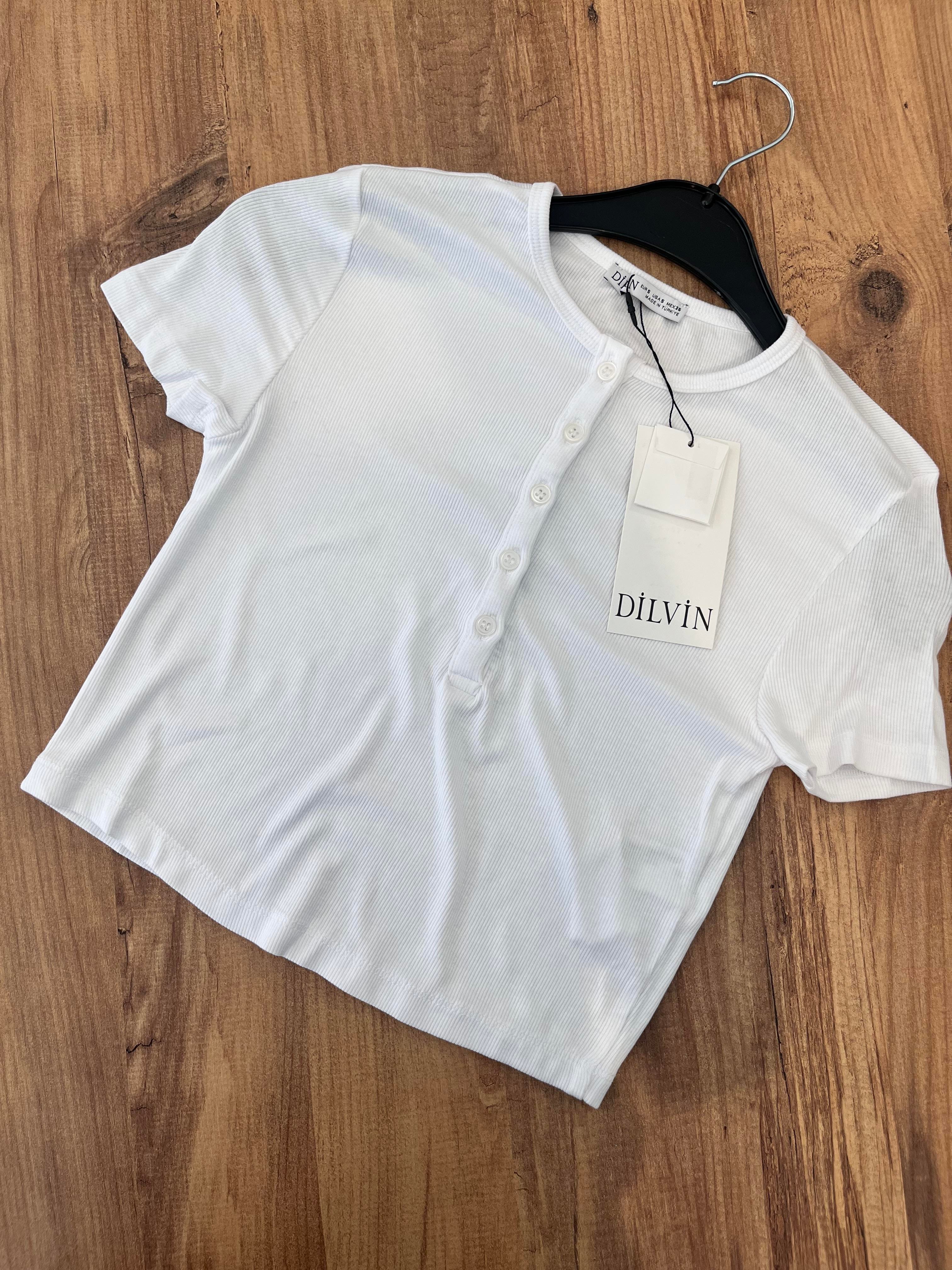 DİLVİN Düğme Detaylı Crop Beyaz