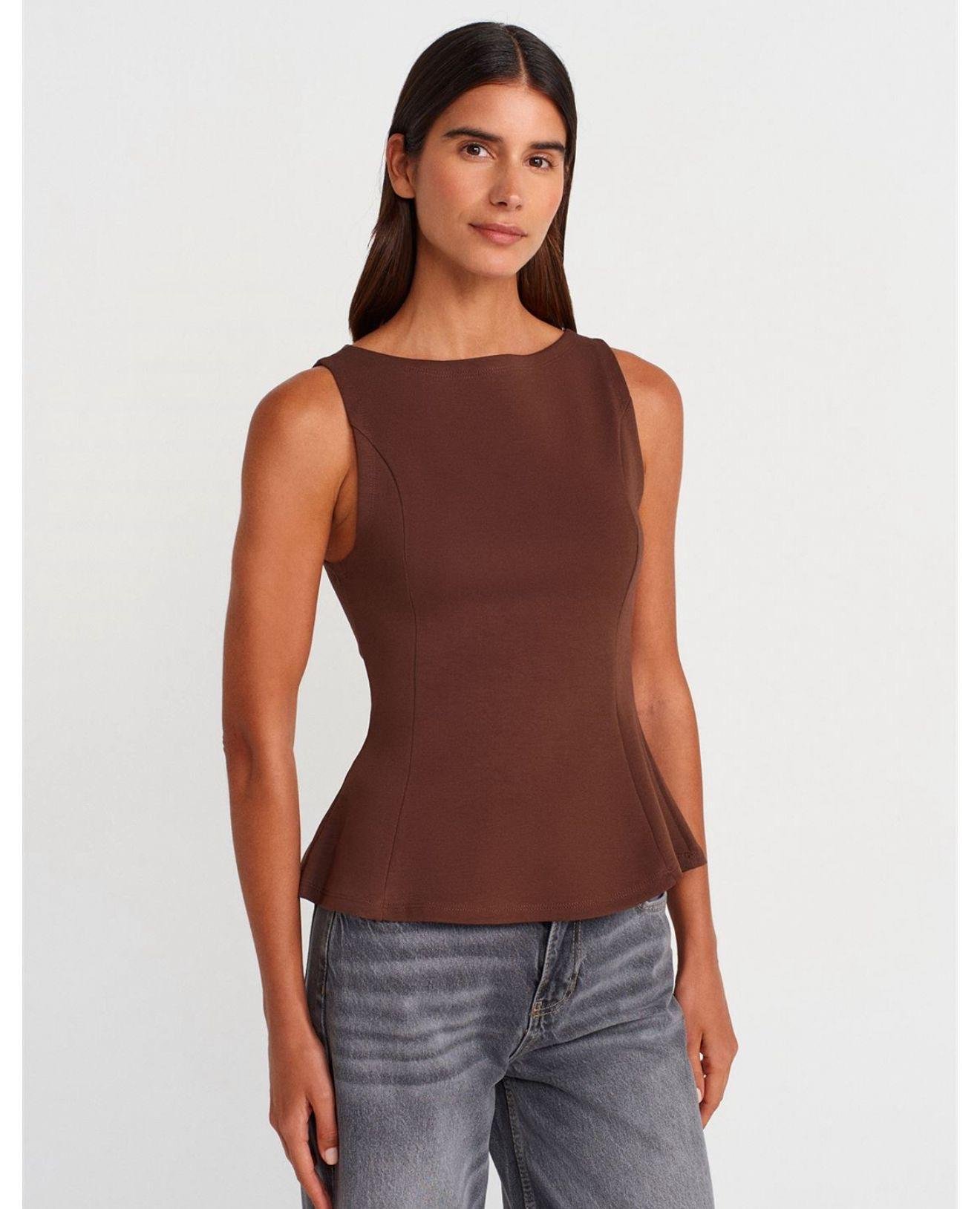 DİLVİN Kayık Yaka Pamuklu Peplum Bluz