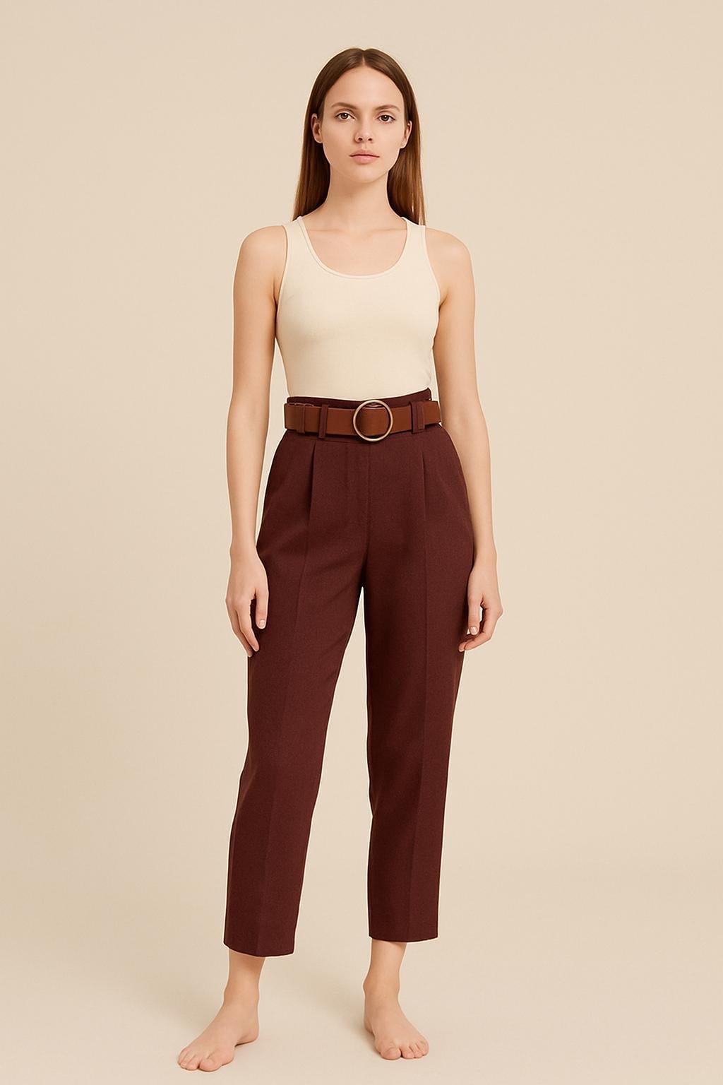 Kemerli Keten Pantolon