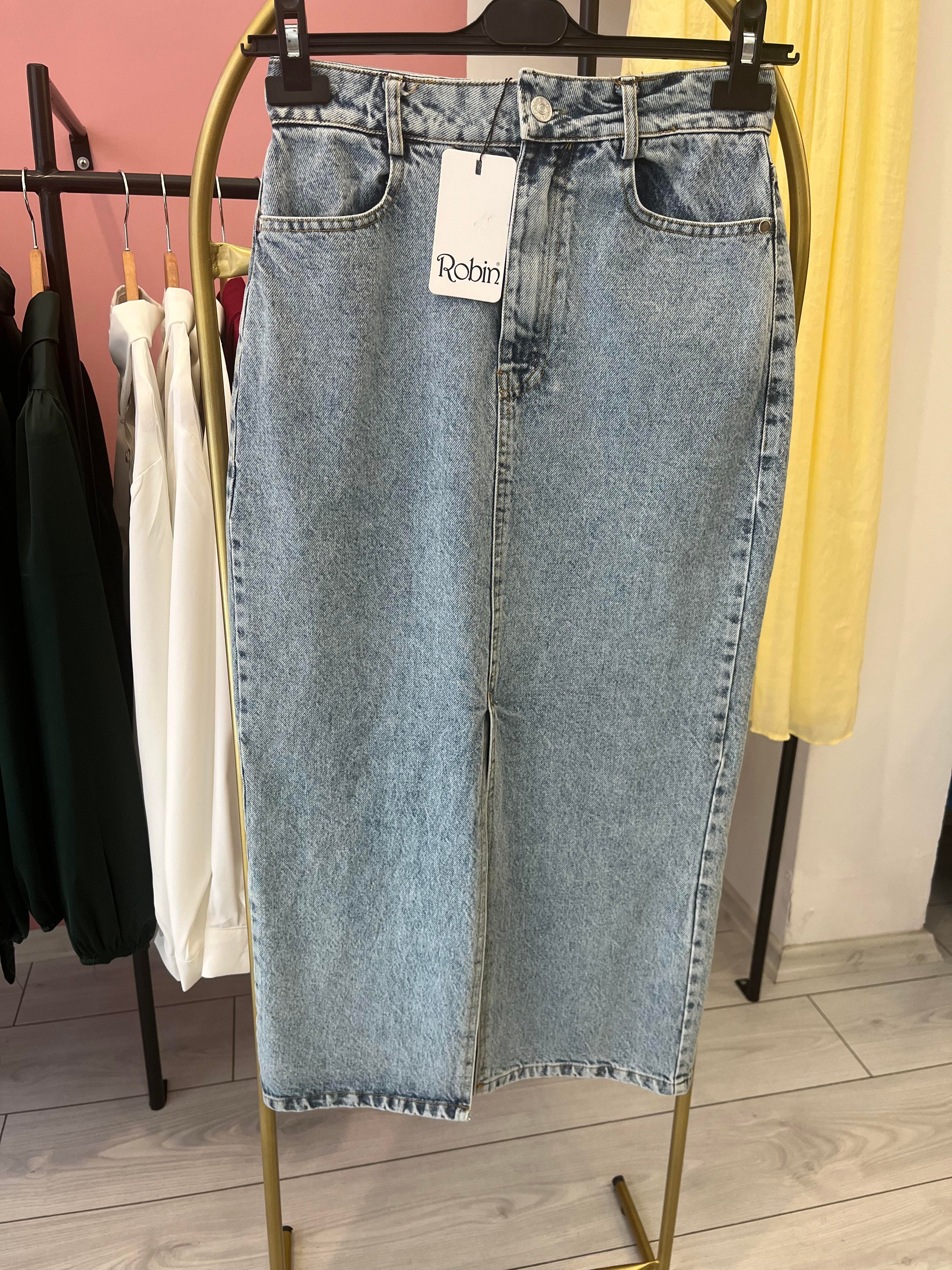 Robin Önden Yırtmaçlı Midi Boy Kot Kalem Etek