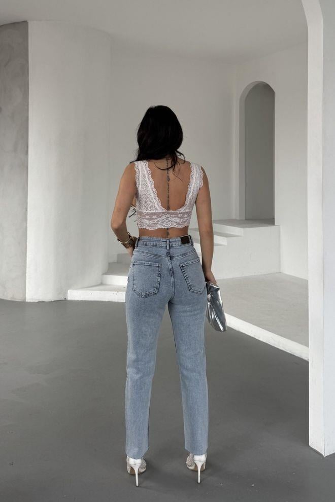Taşlı Mom Fit Pantolon