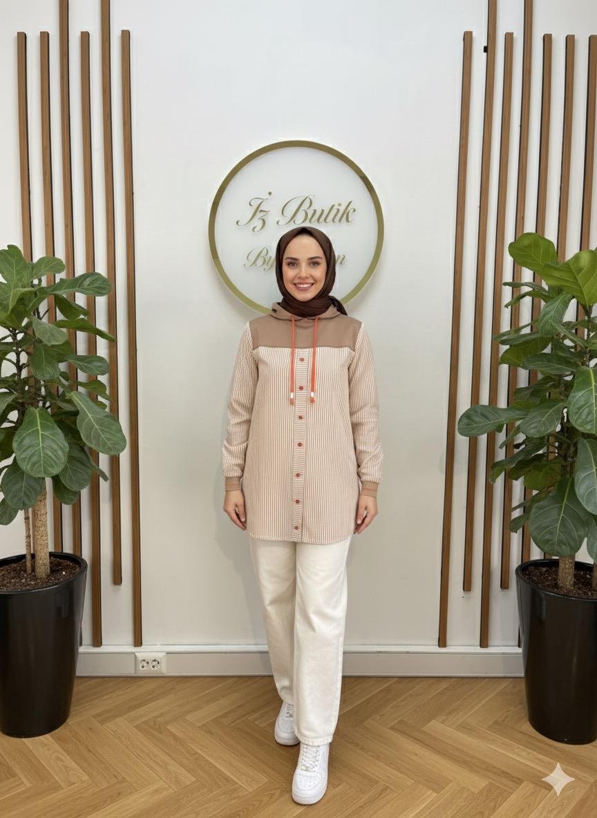 Nihan Çizgili Gömlek Detay Sweatshirt